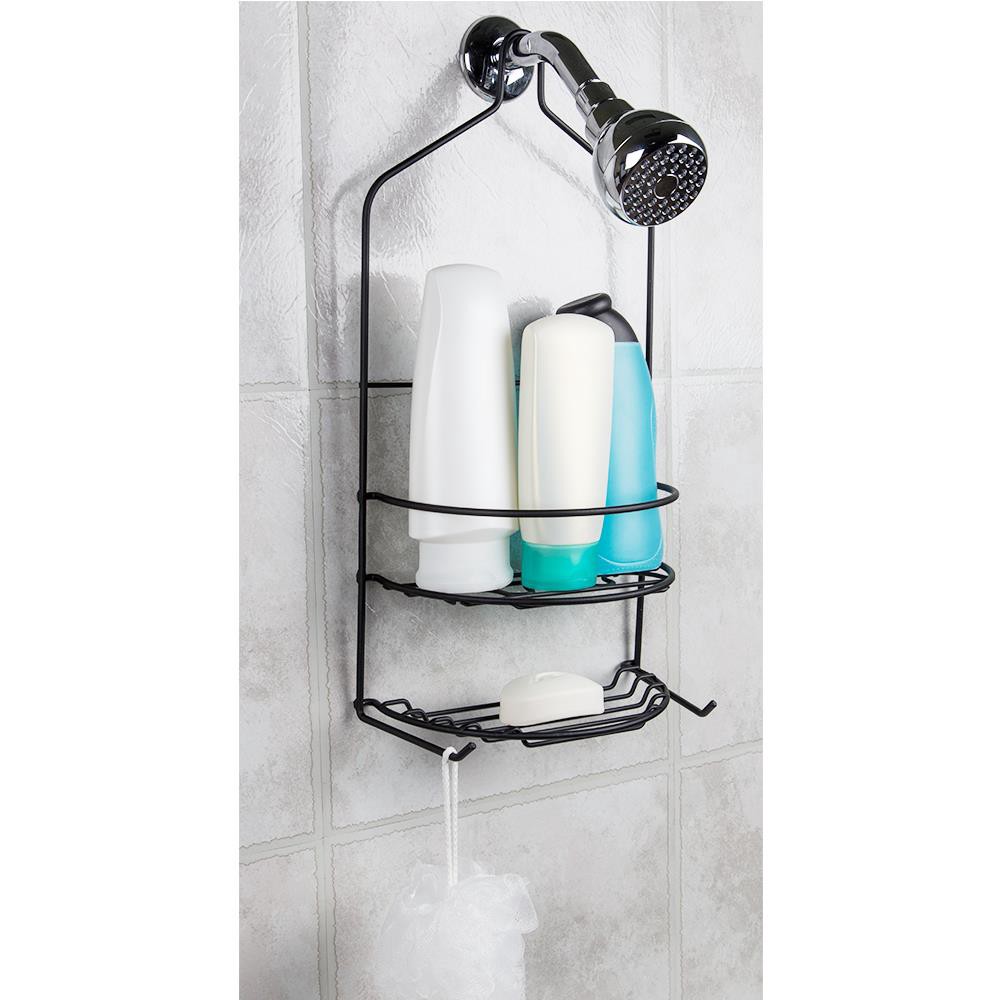 slide 4 of 6, Style Selections Black Steel 2 -Shelf Hanging shower caddy 9.5-in x 5.12-in x 18.31-in, 1 ct