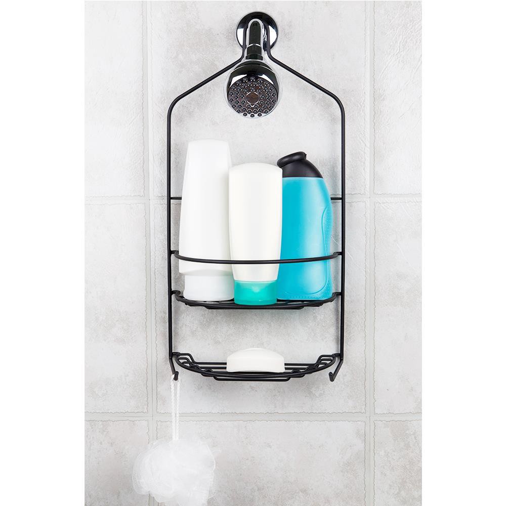 slide 6 of 6, Style Selections Black Steel 2 -Shelf Hanging shower caddy 9.5-in x 5.12-in x 18.31-in, 1 ct