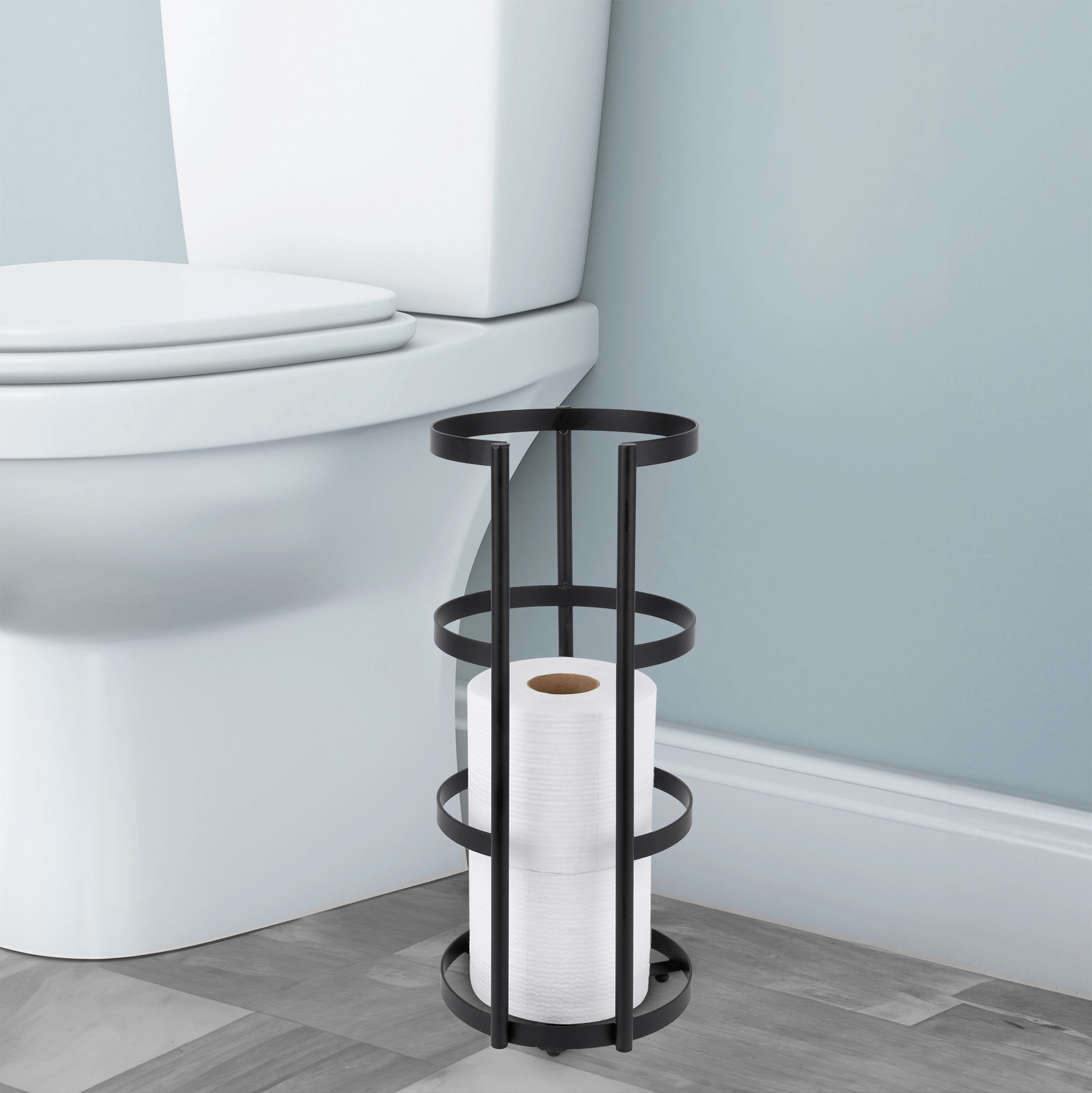 slide 6 of 6, Style Selections Black Freestanding Basket Toilet Paper Holder 4 -Rolls, 1 ct