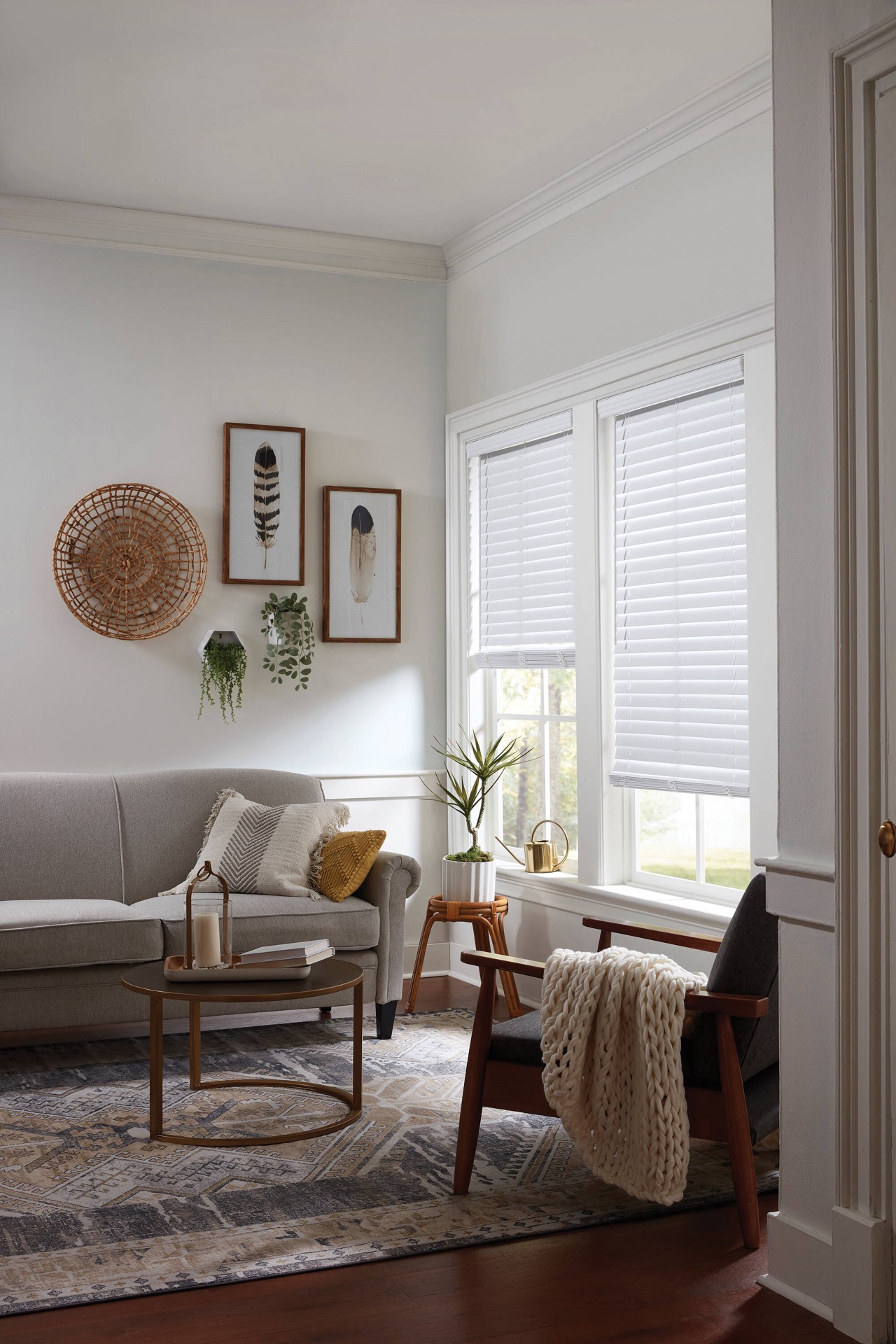 slide 4 of 6, allen + roth Trim at Home 2-in Slat Width 33-in x 64-in Cordless White Faux Wood Room Darkening Horizontal Blinds, 1 ct