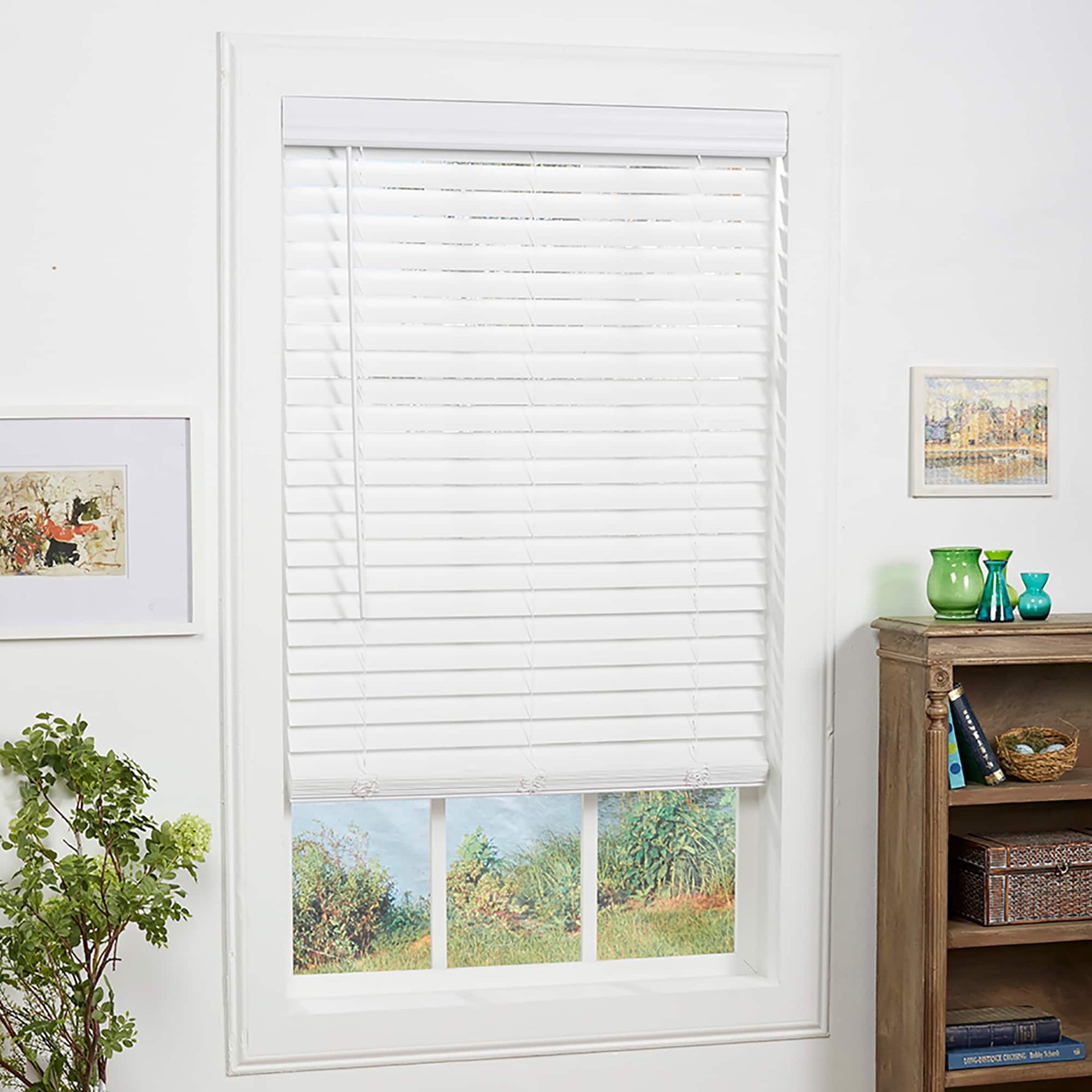 slide 1 of 6, allen + roth Trim at Home 2-in Slat Width 43-in x 64-in Cordless White Faux Wood Room Darkening Horizontal Blinds, 1 ct