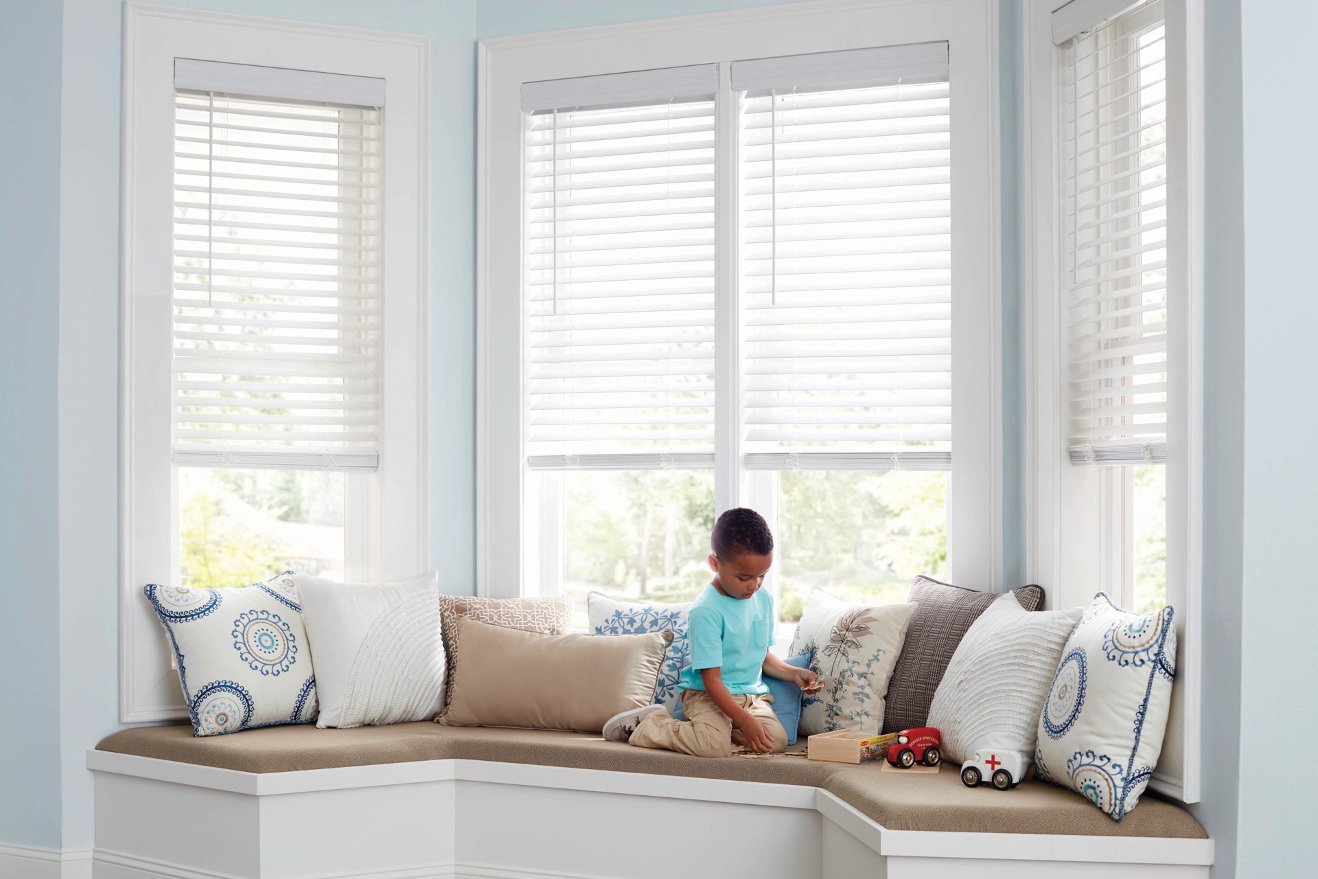 slide 6 of 6, allen + roth Trim at Home 2-in Slat Width 30-in x 72-in Cordless White Faux Wood Room Darkening Horizontal Blinds, 1 ct