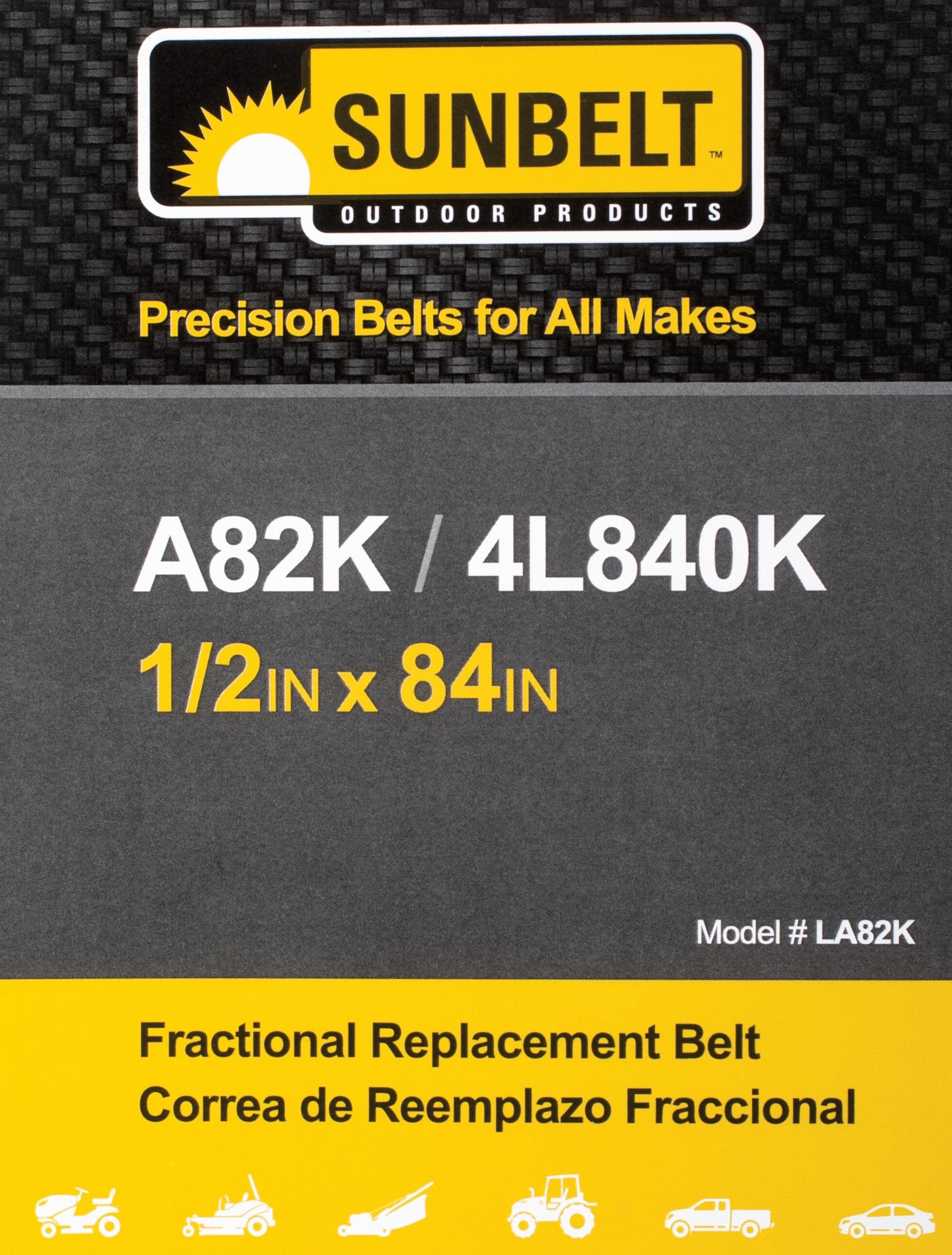 slide 5 of 6, Sunbelt 1/2-in x 84-in Deck/Drive Belt, Multiple, Replaces OEM Part Number A82K, 4L840K, 1 ct