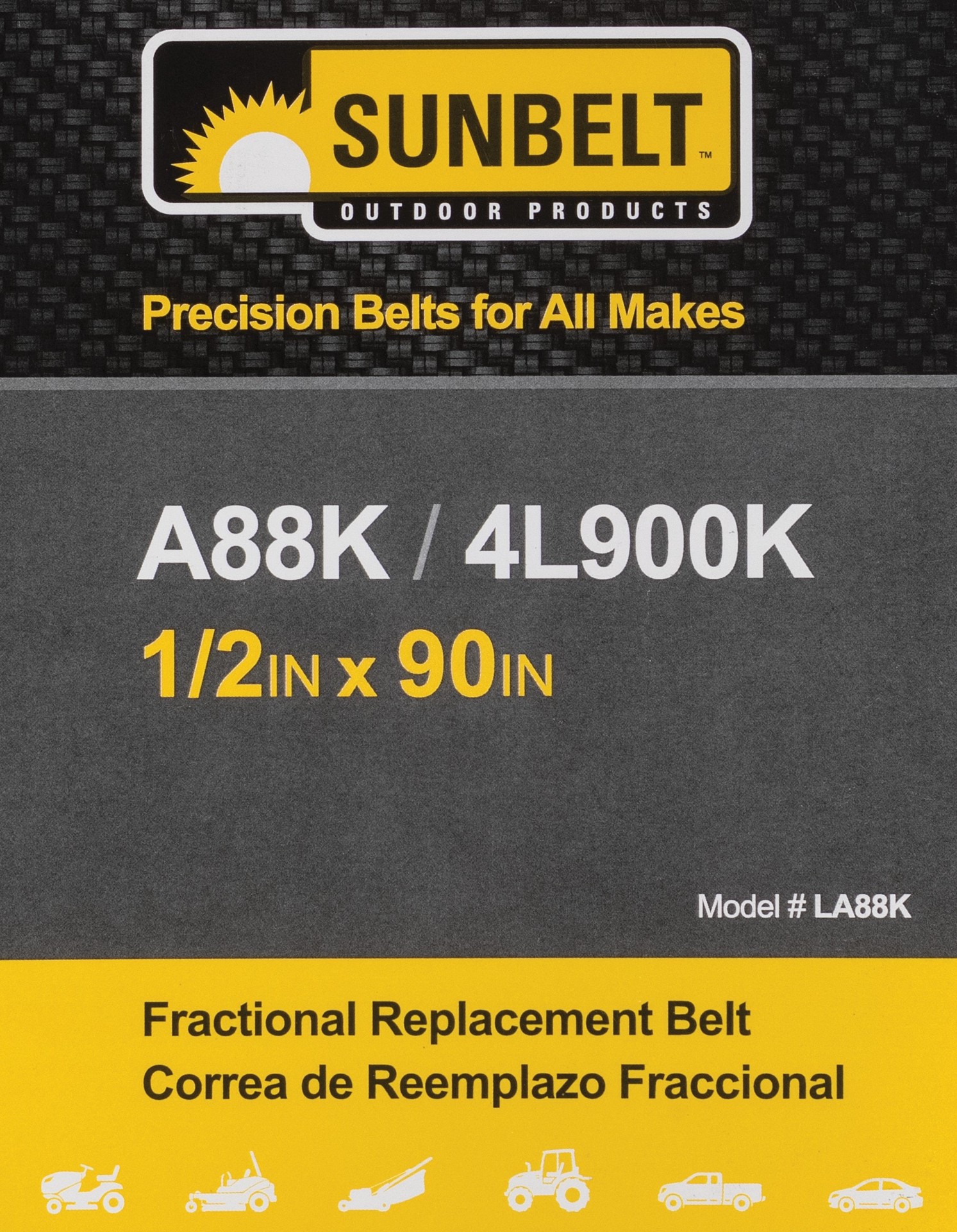 slide 5 of 6, Sunbelt 1/2-in x 90-in Deck/Drive Belt, Multiple, Replaces OEM Part Number A88K, 4L900K, 1 ct
