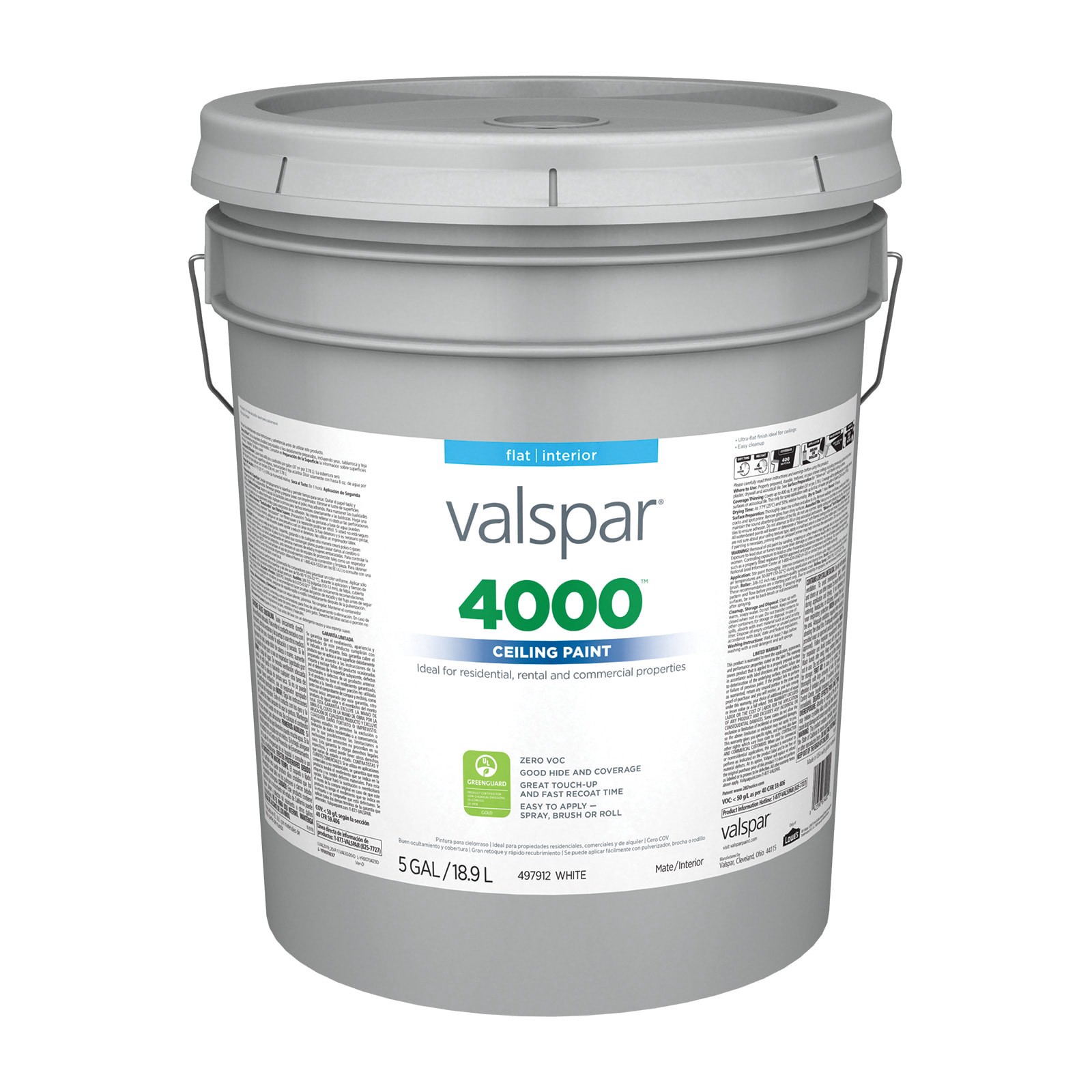 slide 1 of 6, Valspar 4000 Flat White Ceiling Paint ( 5-gallon ), 1 ct