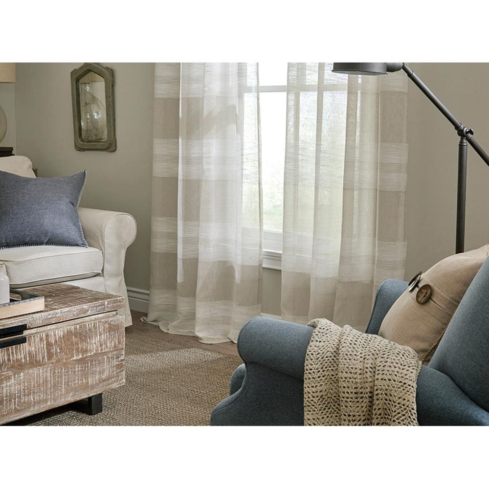 slide 6 of 6, allen + roth 84-in Tan Plaid Light filtering Standard lined Grommet Single curtain panel, 1 ct