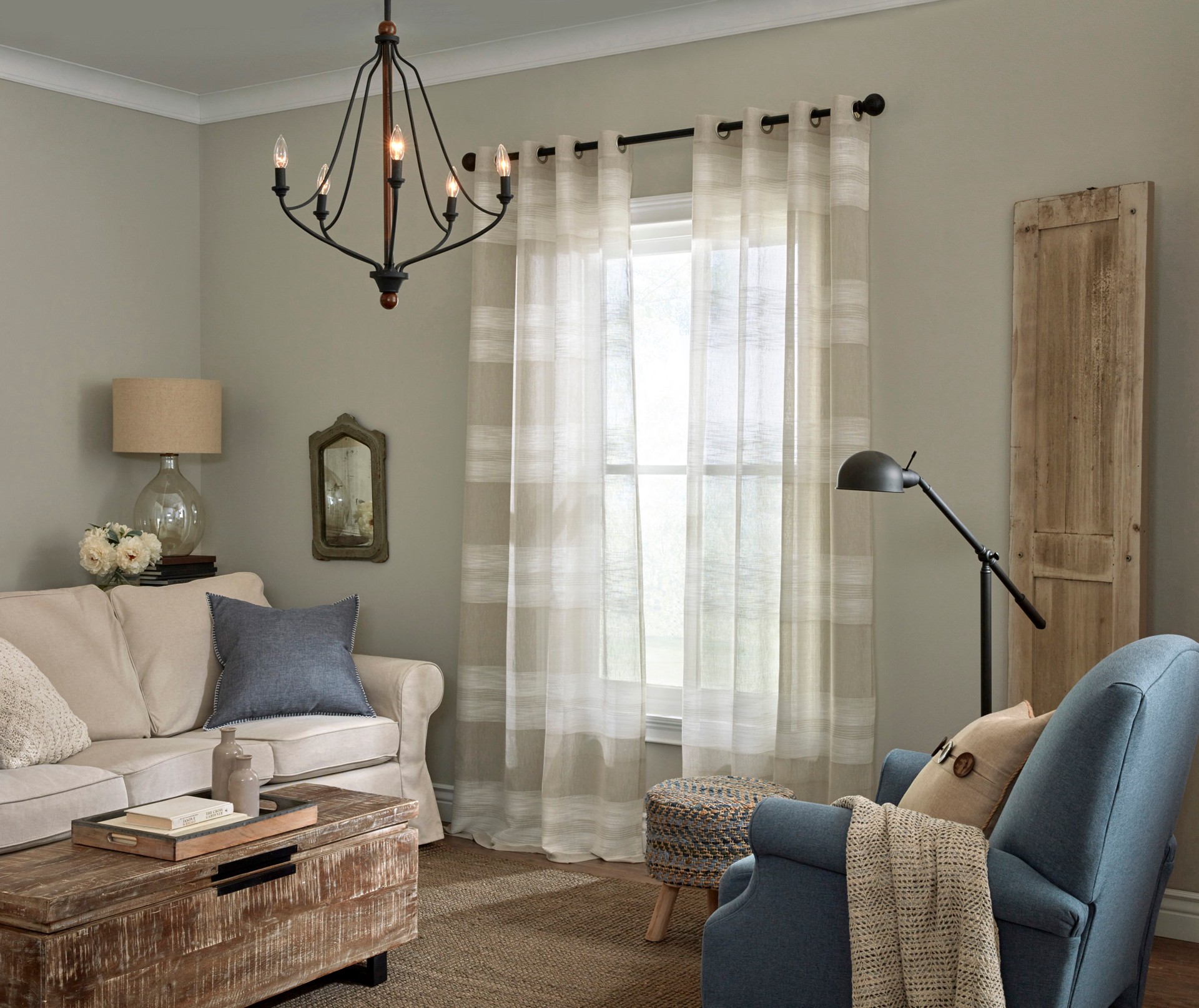 slide 1 of 6, allen + roth 84-in Tan Plaid Light filtering Standard lined Grommet Single curtain panel, 1 ct