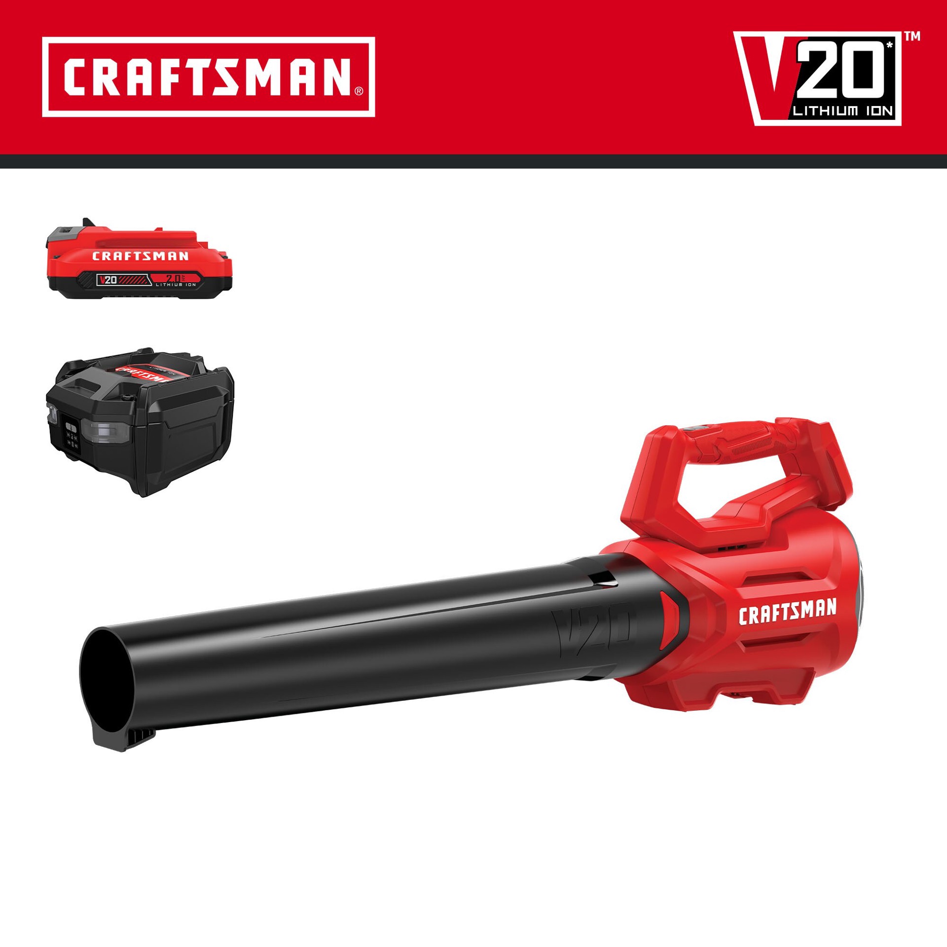 slide 2 of 6, CRAFTSMAN 20-volt 340-CFM 90-MPH Battery Handheld Leaf Blower 2 Ah, 1 ct