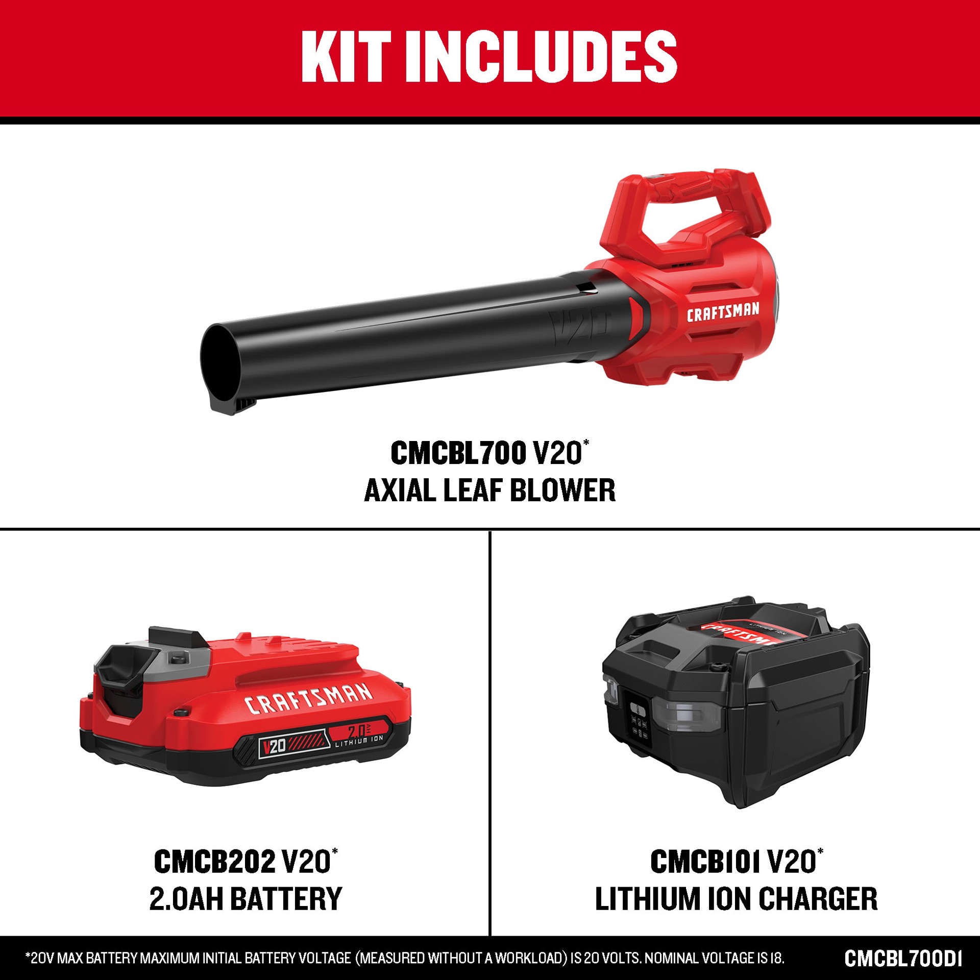 slide 6 of 6, CRAFTSMAN 20-volt 340-CFM 90-MPH Battery Handheld Leaf Blower 2 Ah, 1 ct