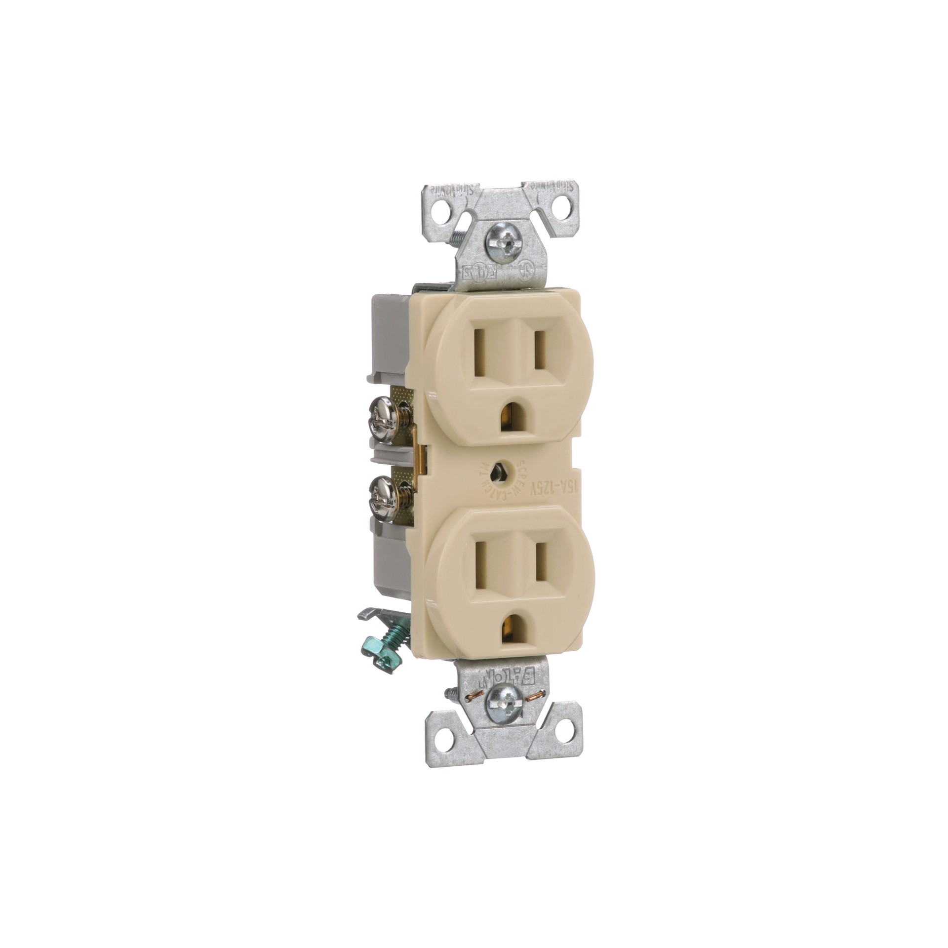 slide 6 of 6, Eaton 15 -Amp 125-volt Commercial Duplex Outlet , Ivory 10 -Pack, 1 ct
