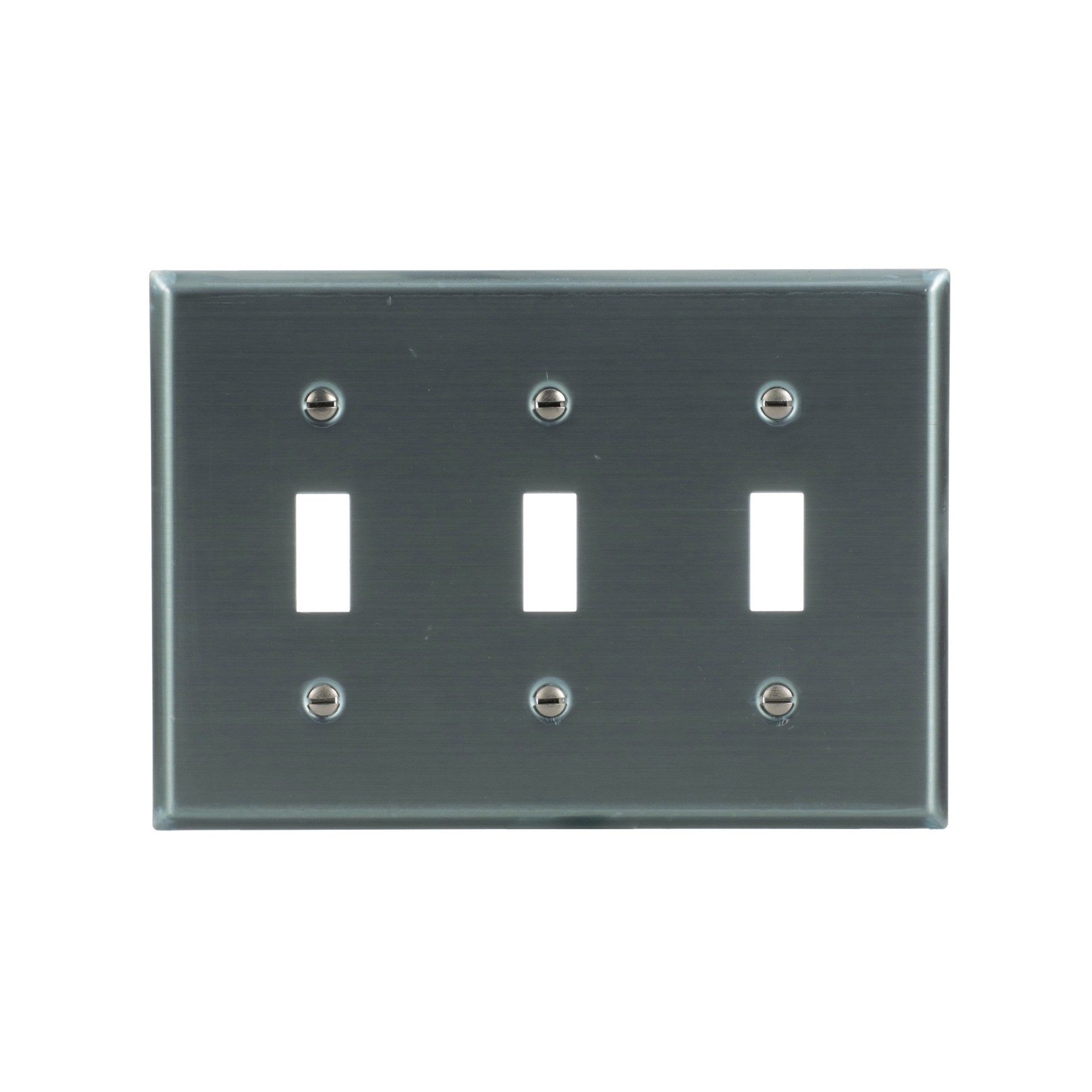 slide 1 of 6, Eaton 3 -Gang Standard Size Stainless steel Stainless steel Indoor Toggle Wall Plate, 1 ct