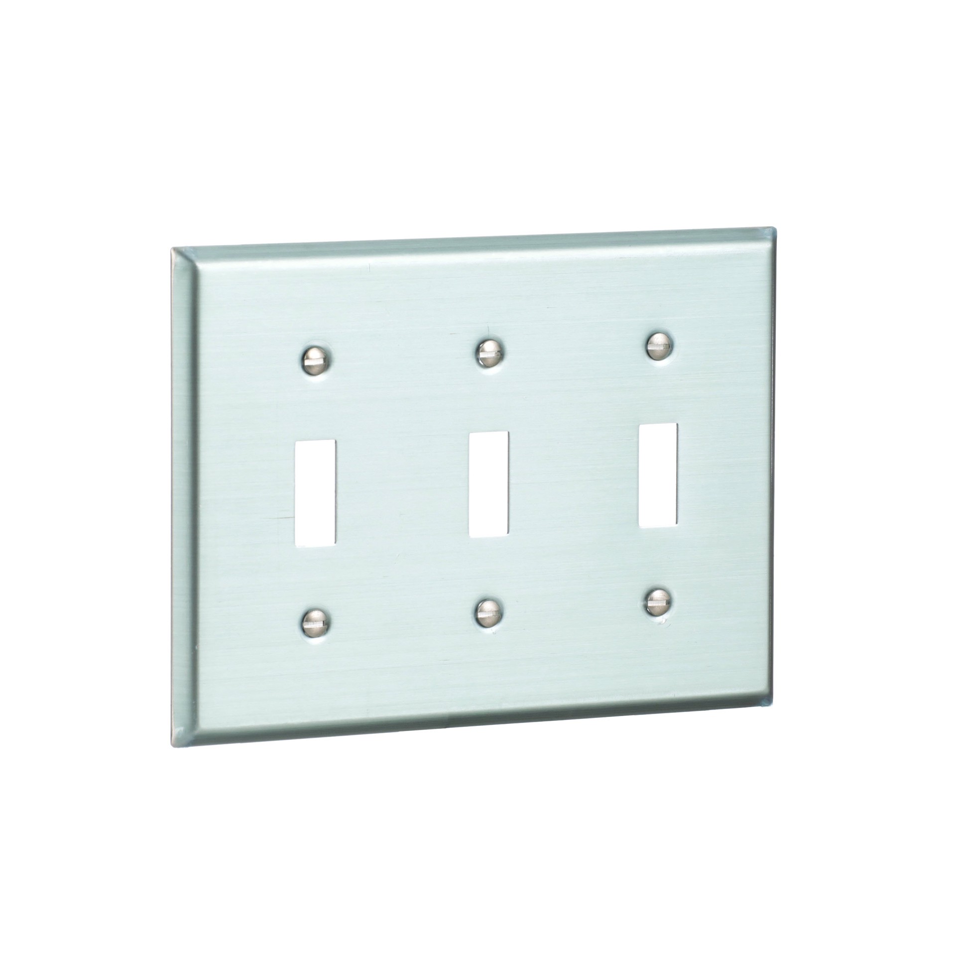 slide 6 of 6, Eaton 3 -Gang Standard Size Stainless steel Stainless steel Indoor Toggle Wall Plate, 1 ct