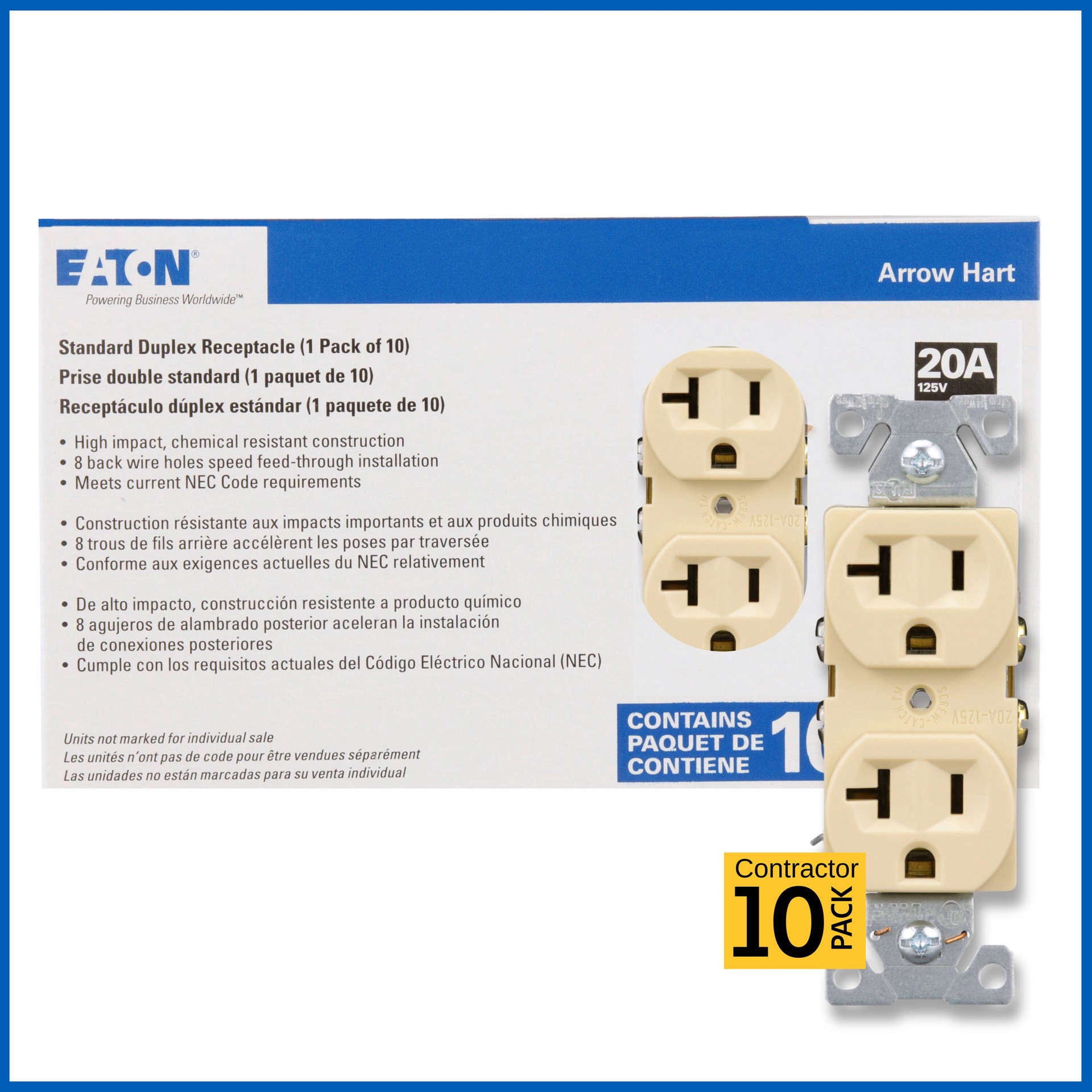 slide 1 of 6, Eaton 20 -Amp 125-volt Commercial Duplex Outlet , Ivory 10 -Pack, 1 ct