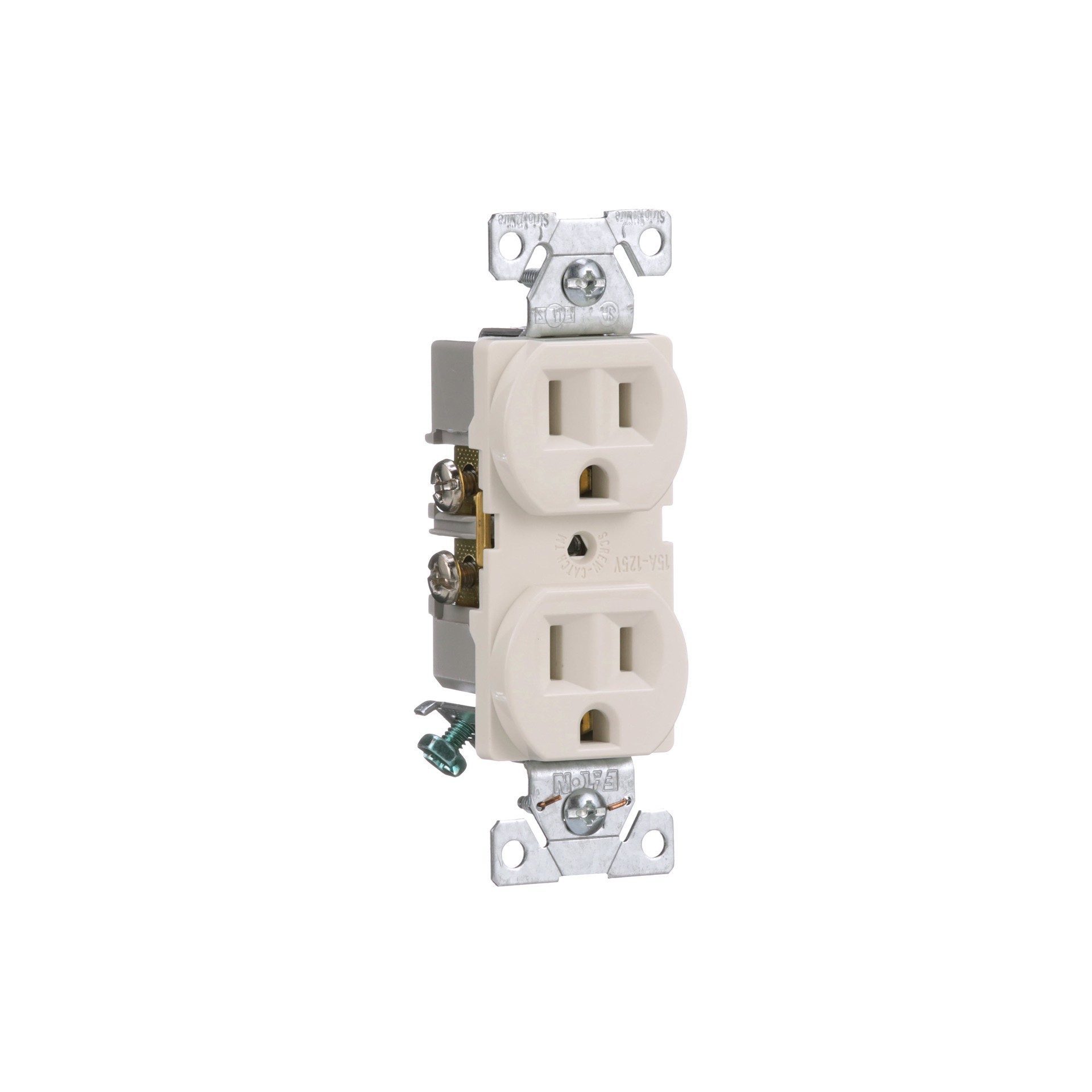 slide 6 of 6, Eaton 15 -Amp 125-volt Commercial Duplex Outlet , Light almond 10 -Pack, 1 ct