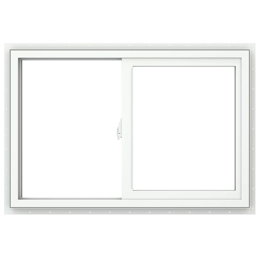 slide 3 of 6, JELD-WEN V-2500 35-1/2-in x 23-1/2-in White Exterior White Interior Left-Handed Vinyl Sliding Window Tempered Glass (Full Screen Included), 1 ct