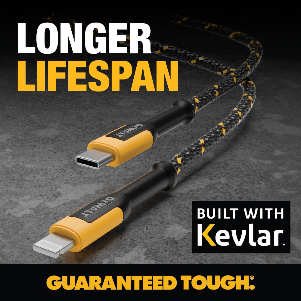 slide 3 of 6, DEWALT 4-ft USB Lightning Black Cable, 1 ct