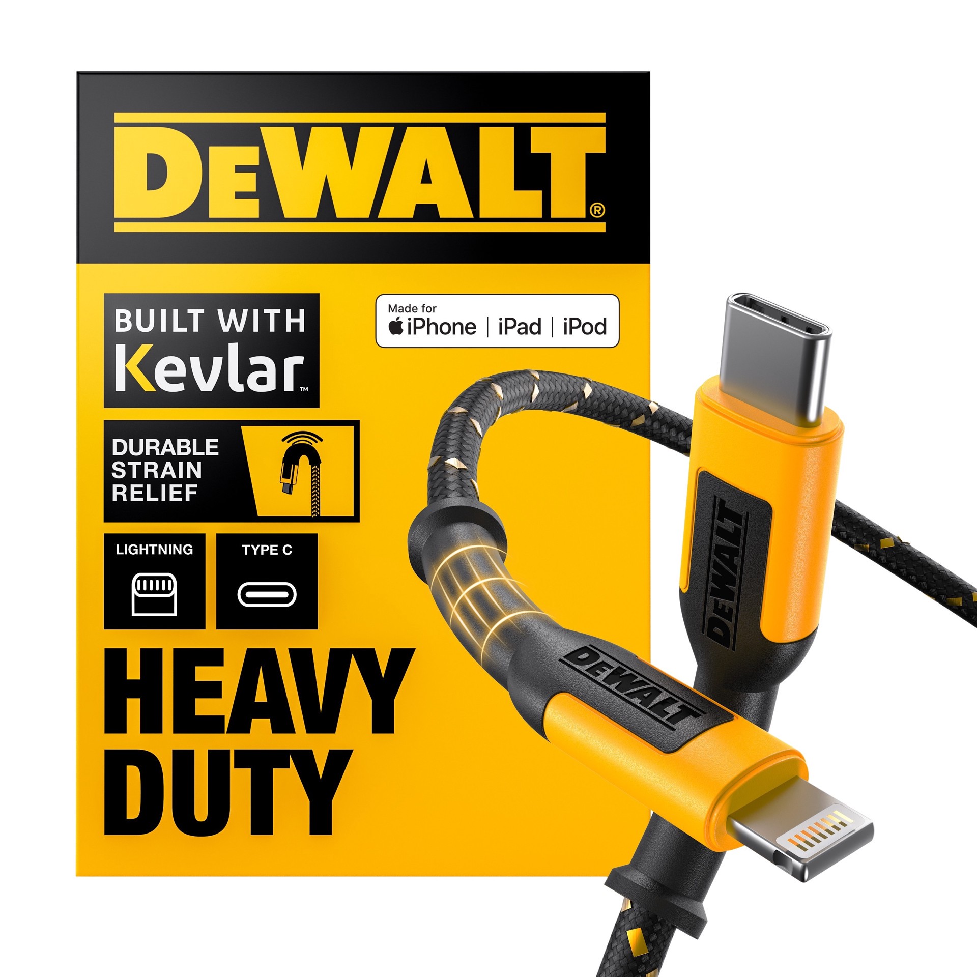 slide 1 of 6, DEWALT 4-ft USB Lightning Black Cable, 1 ct