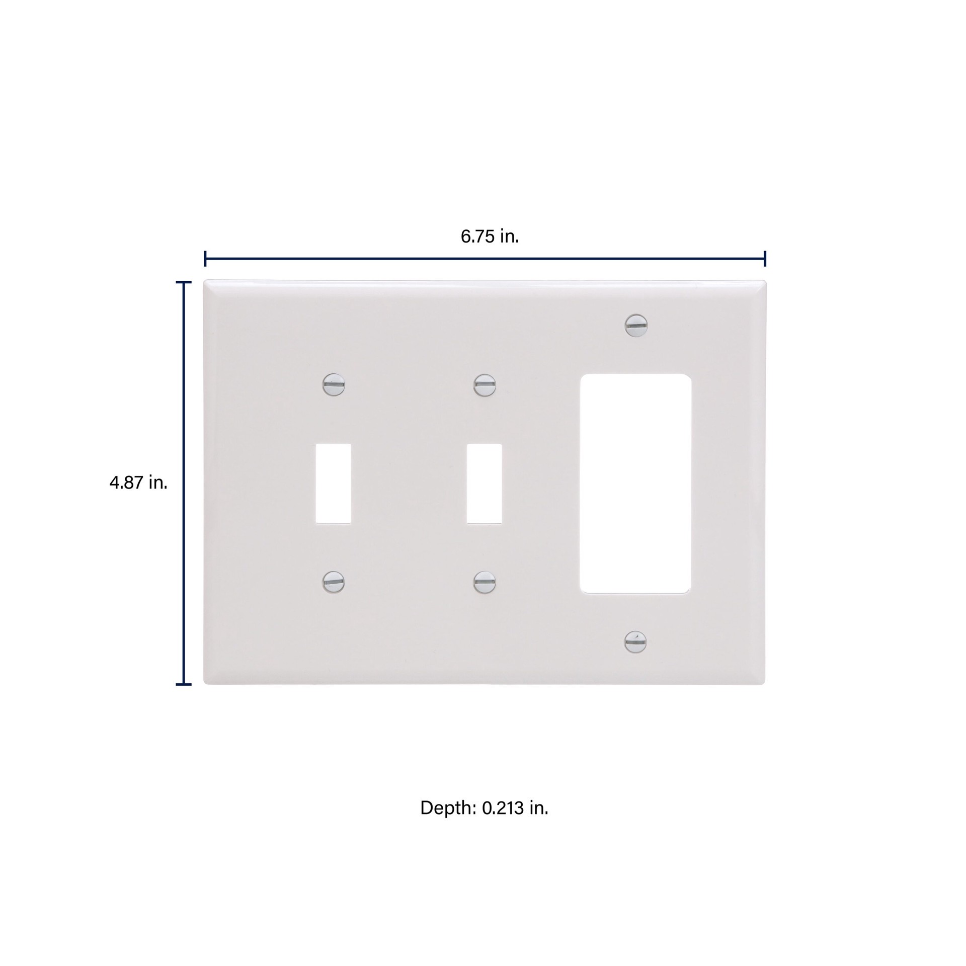 slide 2 of 6, 3 -Gang Midsize Size White Polycarbonate Indoor Toggle/Decorator Wall Plate, 1 ct