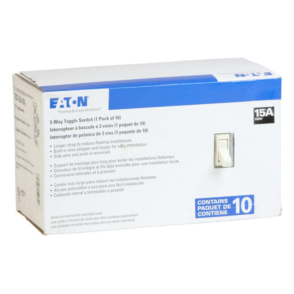 slide 4 of 6, Eaton 15-amp 3-way Toggle Light Switch , Light Almond 10 -Pack, 1 ct