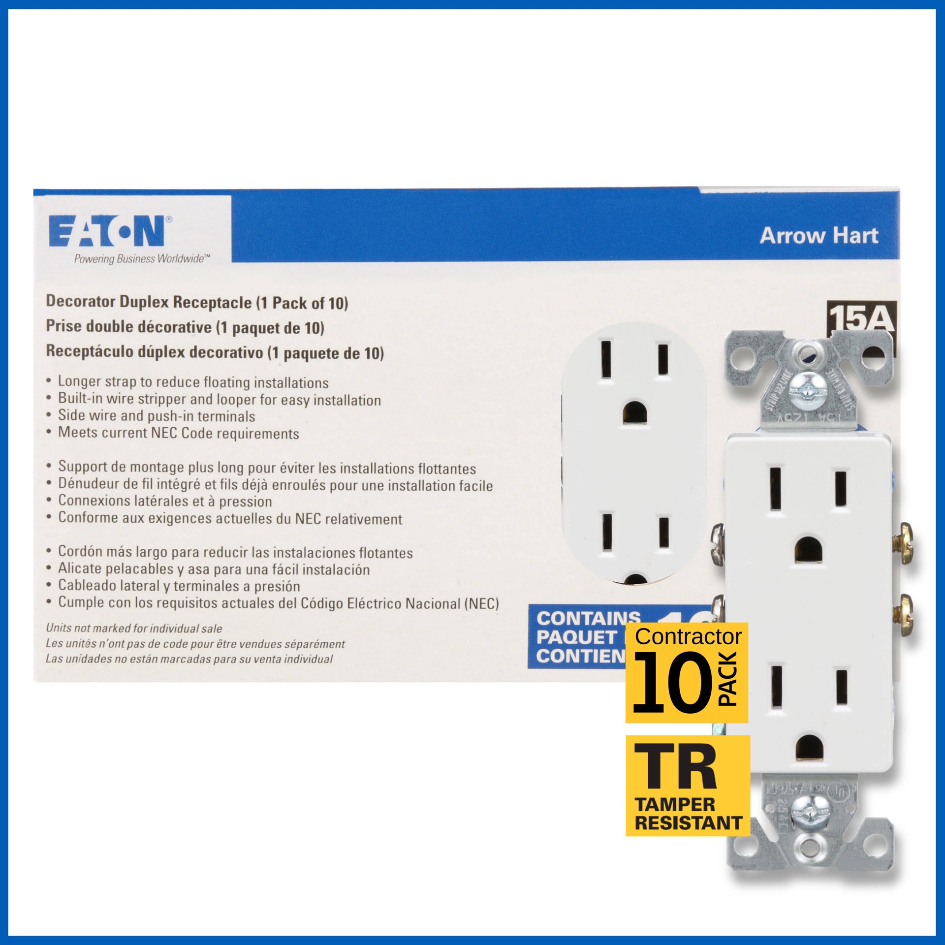 slide 1 of 6, Eaton 15 -Amp 125-volt Tamper Resistant Residential Decorator Outlet , White 10 -Pack, 1 ct