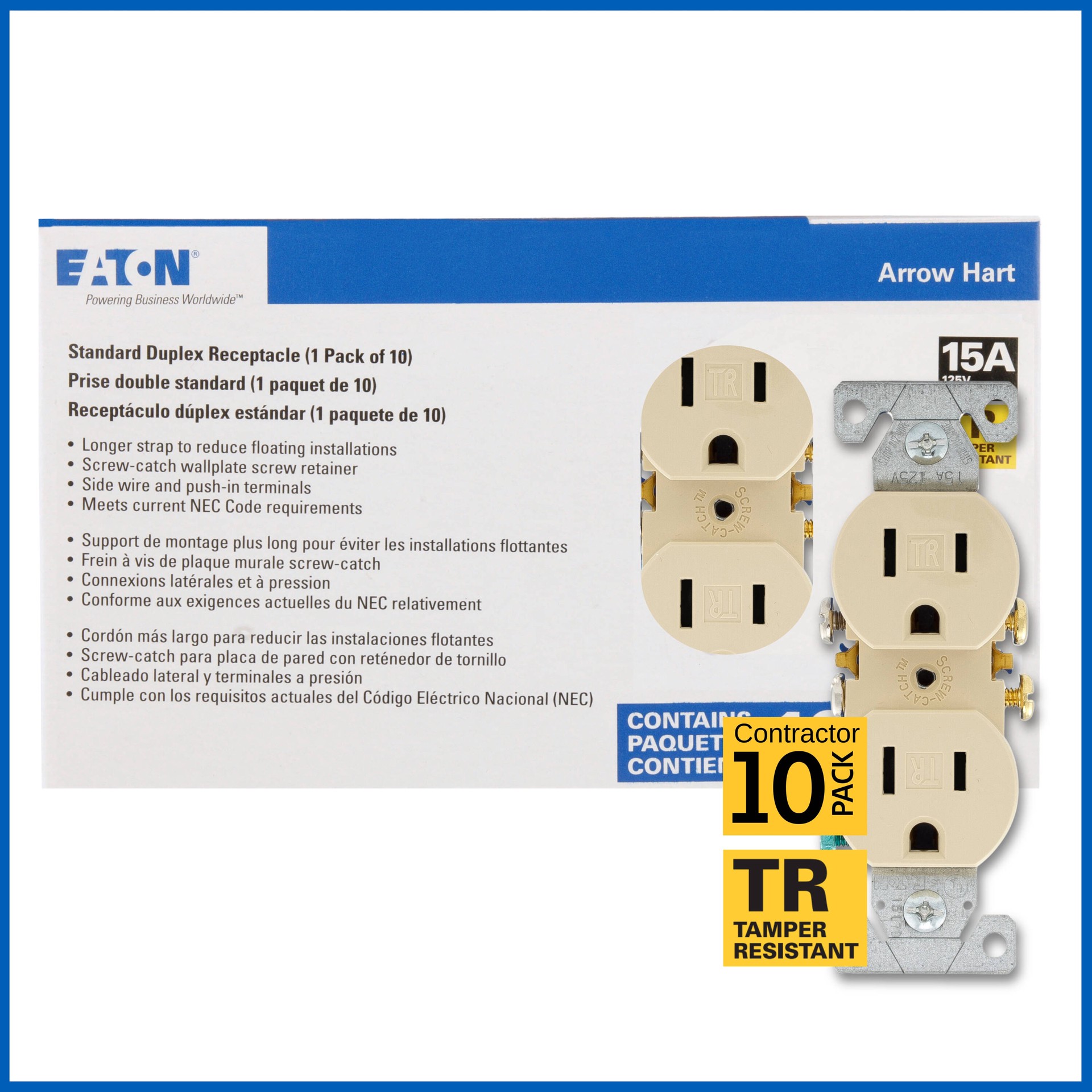 slide 1 of 6, Eaton 15 -Amp 125-volt Tamper Resistant Residential Duplex Outlet , Ivory 10 -Pack, 1 ct
