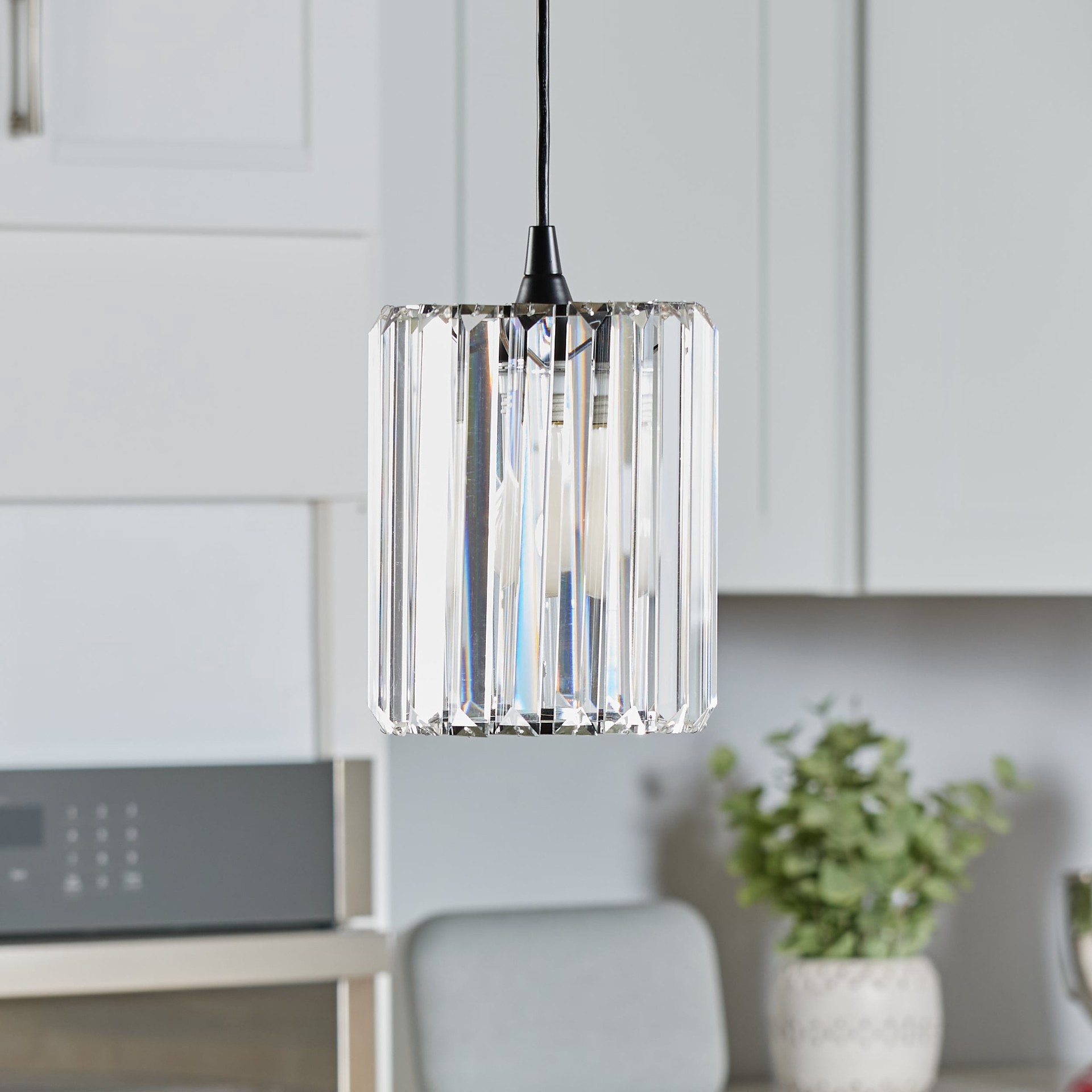 slide 6 of 6, Style Selections Mix and Match 7.5-in x 6-in Cylinder Clear and Chrome Crystal Pendant light shade, 1 ct
