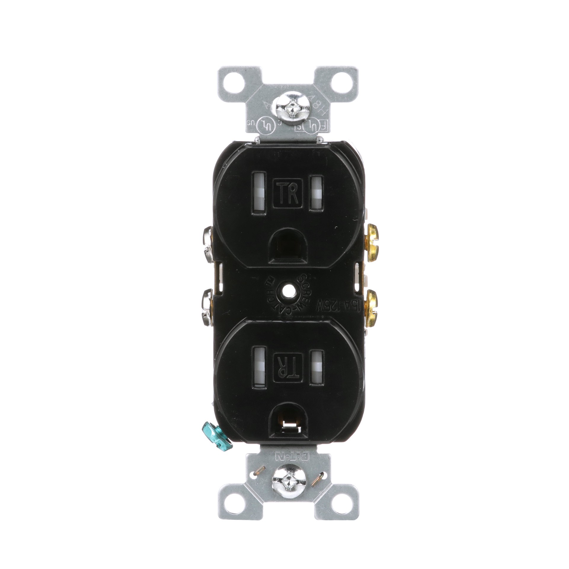 slide 1 of 6, Eaton 15 -Amp 125-volt Tamper Resistant Commercial Duplex Outlet , Black, 1 ct