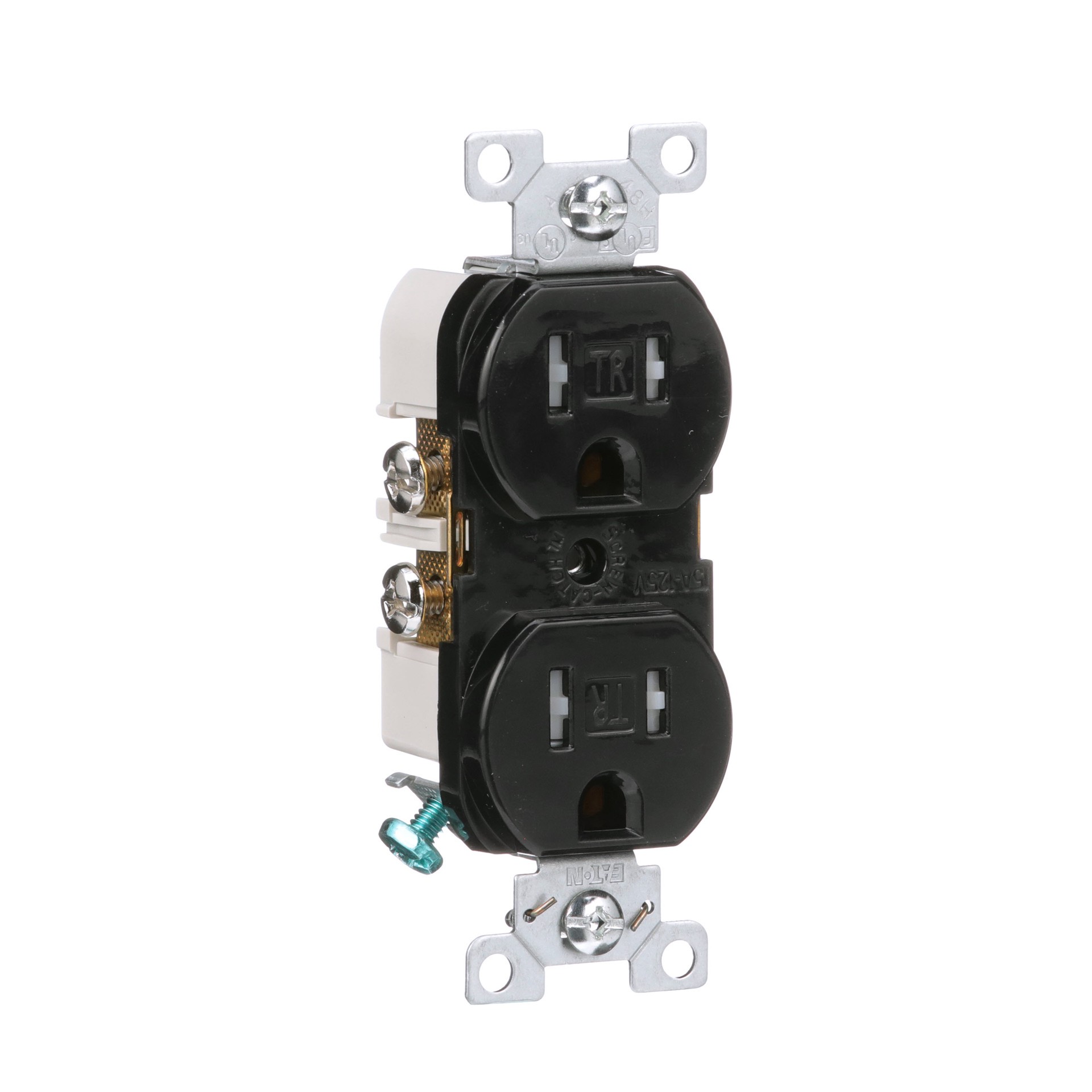 slide 6 of 6, Eaton 15 -Amp 125-volt Tamper Resistant Commercial Duplex Outlet , Black, 1 ct