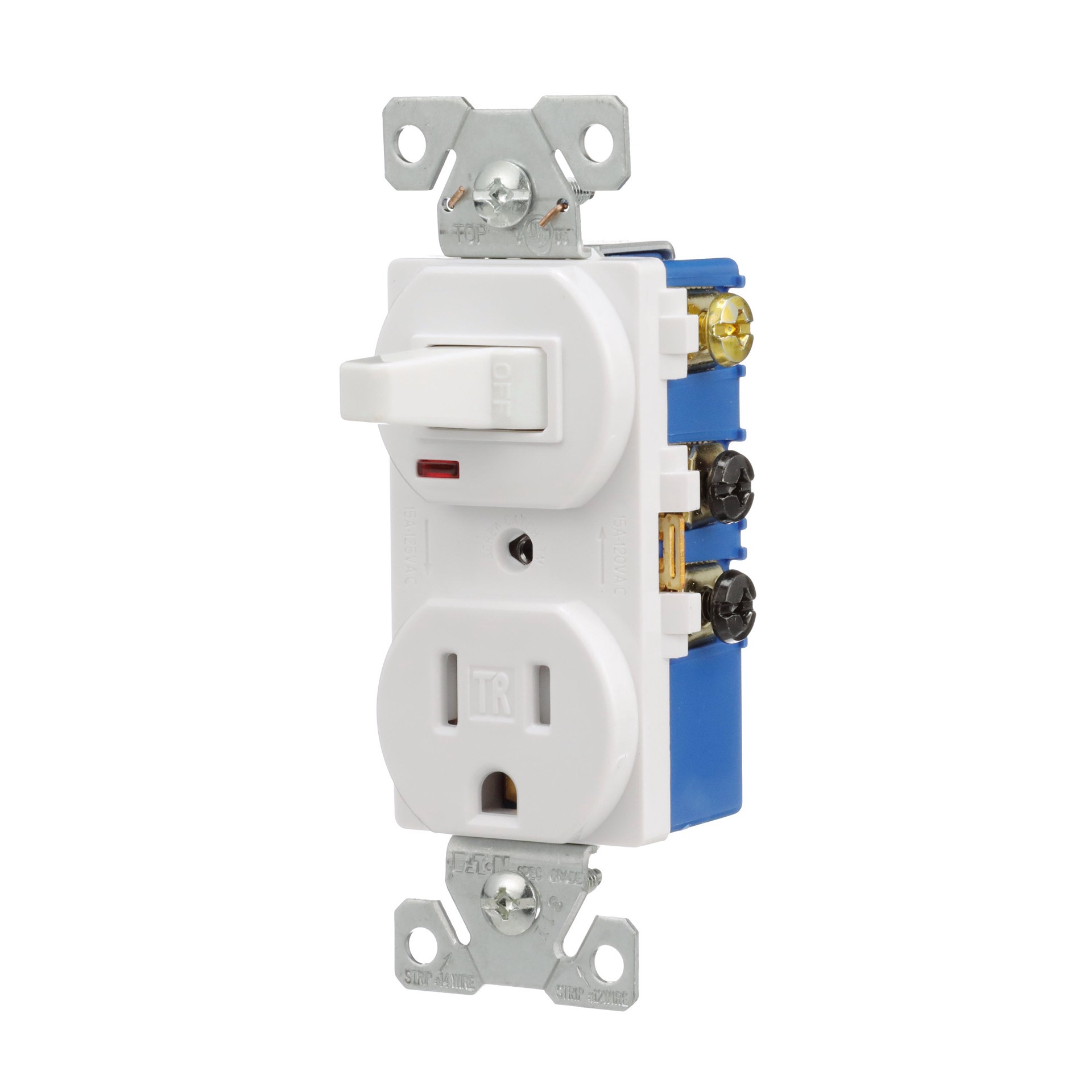 slide 2 of 6, Eaton 15 -Amp 125-volt Tamper Resistant Residential/Commercial Duplex Switch outlet , White, 1 ct
