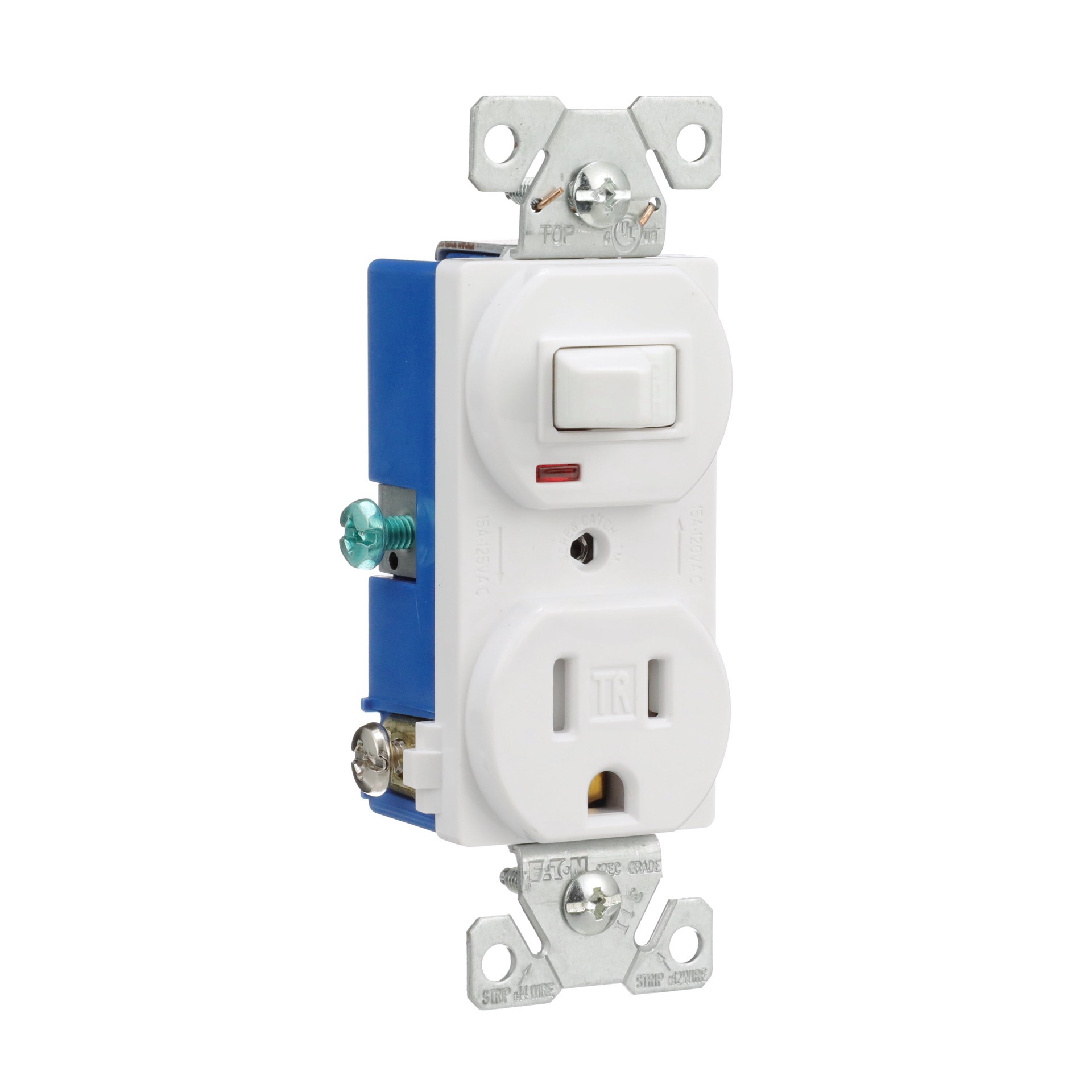 slide 6 of 6, Eaton 15 -Amp 125-volt Tamper Resistant Residential/Commercial Duplex Switch outlet , White, 1 ct