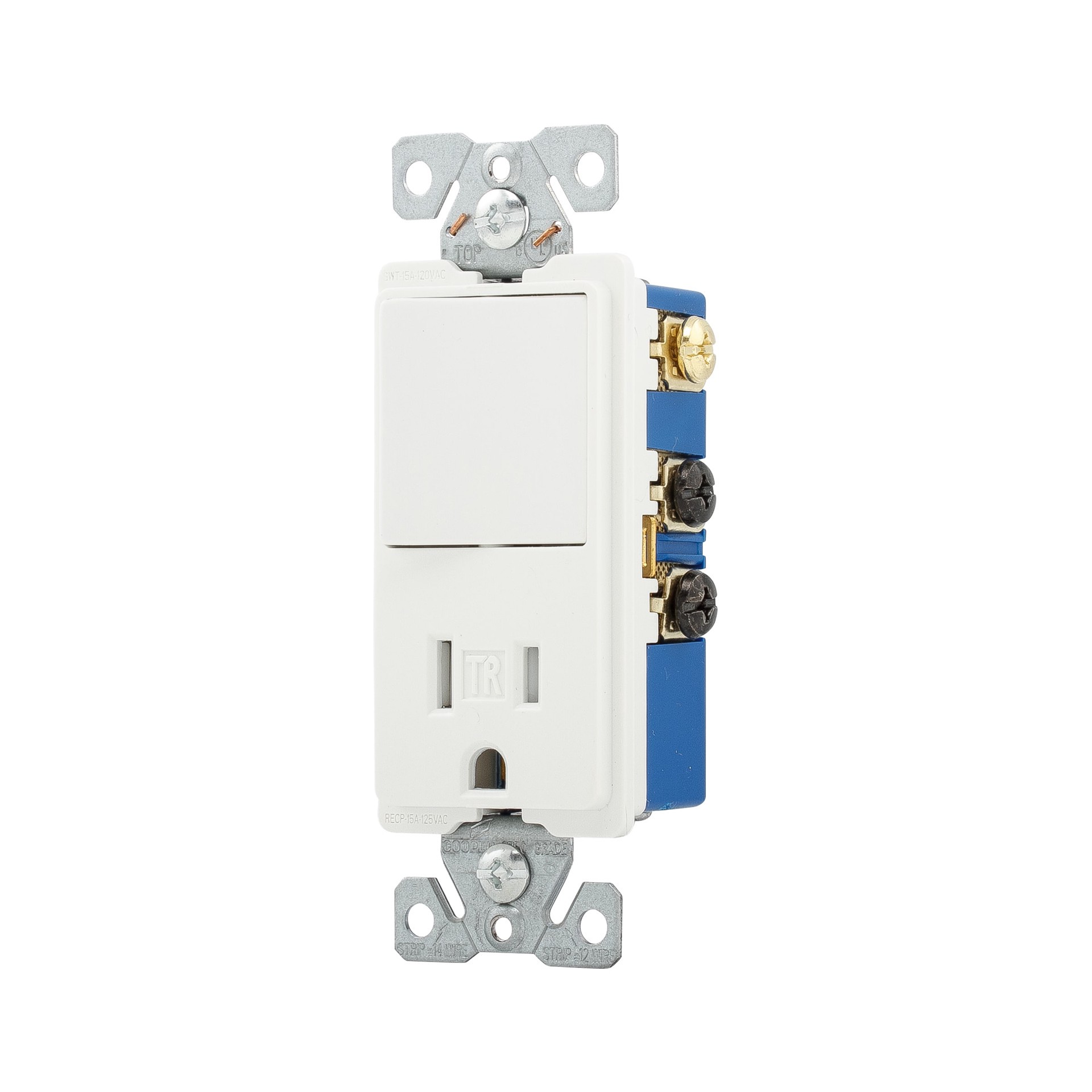 slide 2 of 3, Eaton 15 -Amp 120/125-volt Tamper Resistant Residential/Commercial Decorator Switch outlet , White, 1 ct