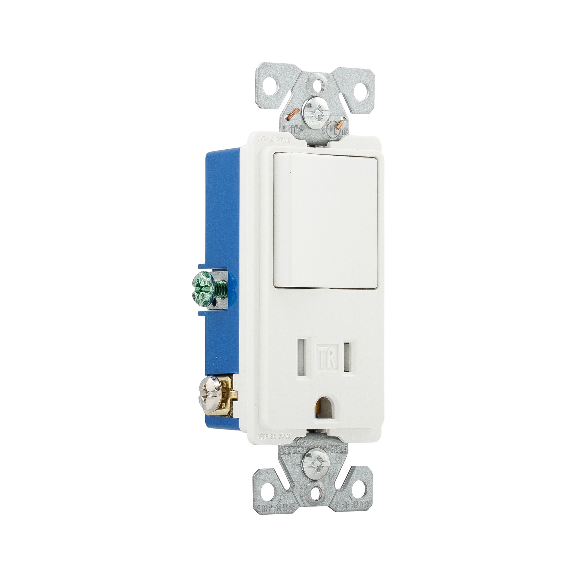 slide 3 of 3, Eaton 15 -Amp 120/125-volt Tamper Resistant Residential/Commercial Decorator Switch outlet , White, 1 ct
