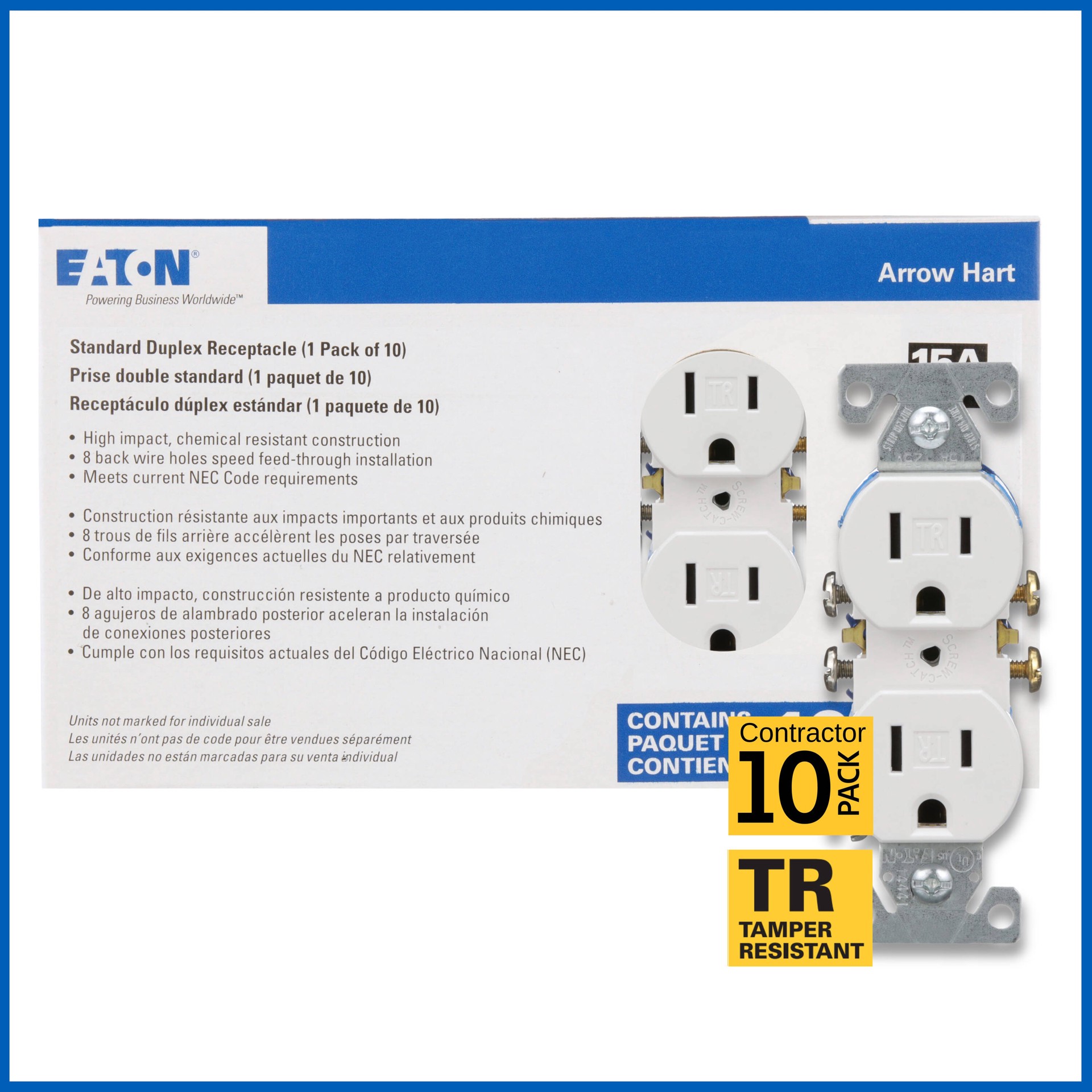 slide 1 of 6, Eaton 15 -Amp 125-volt Tamper Resistant Residential Duplex Outlet , White 10 -Pack, 1 ct