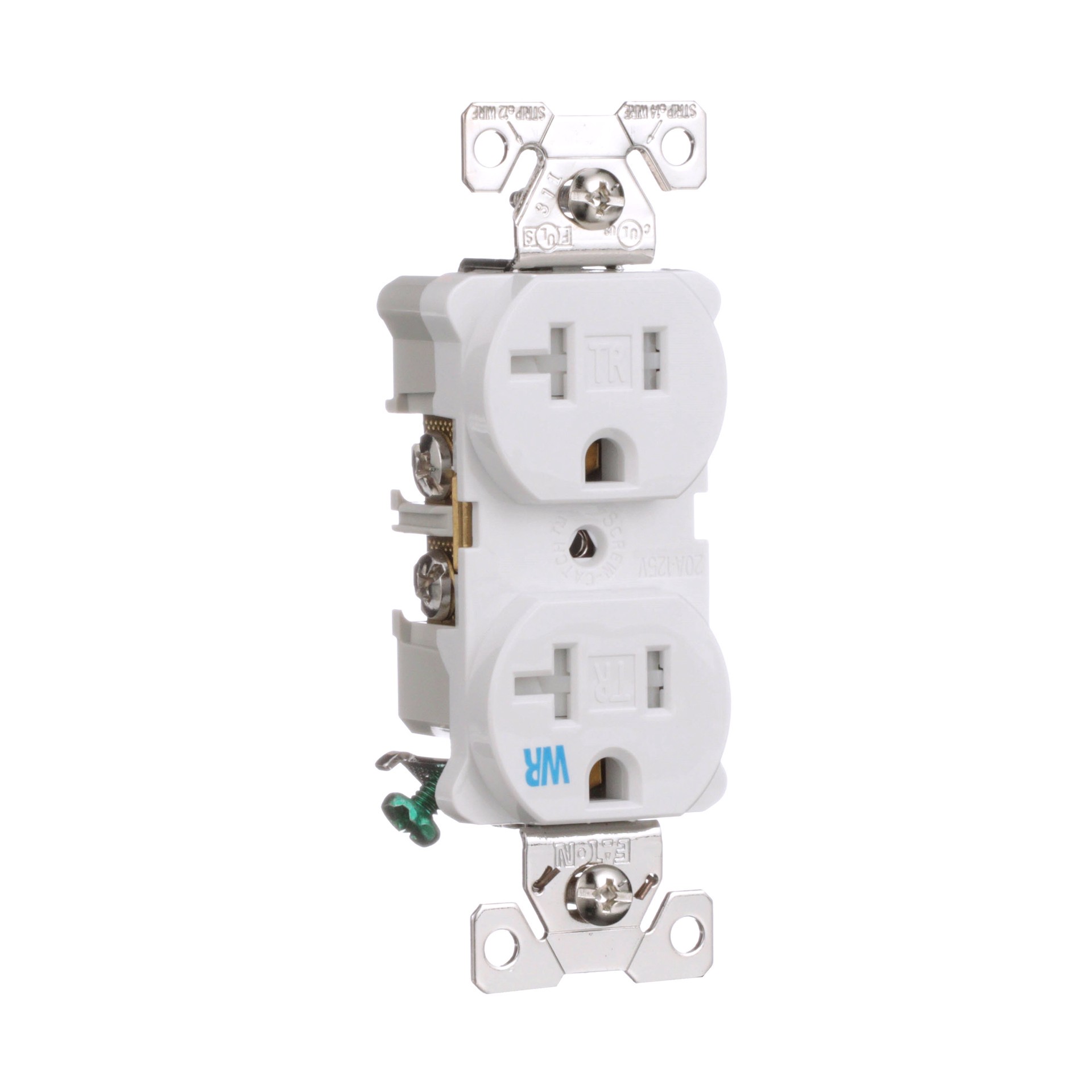 slide 6 of 6, Eaton 20 -Amp 125-volt Tamper Resistant Weather Resistant Commercial Duplex Outlet , White, 1 ct
