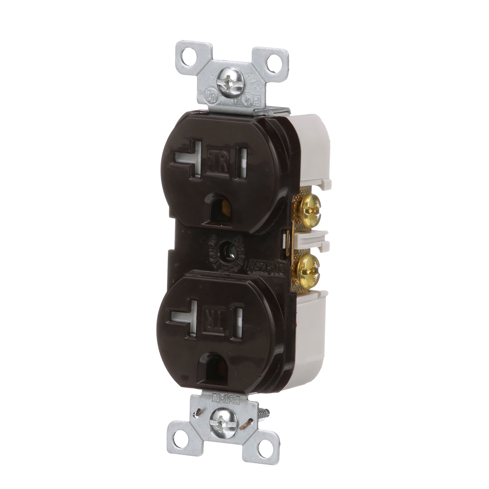 slide 2 of 6, 20 -Amp 125-volt Tamper Resistant Commercial Duplex Outlet , Brown, 1 ct