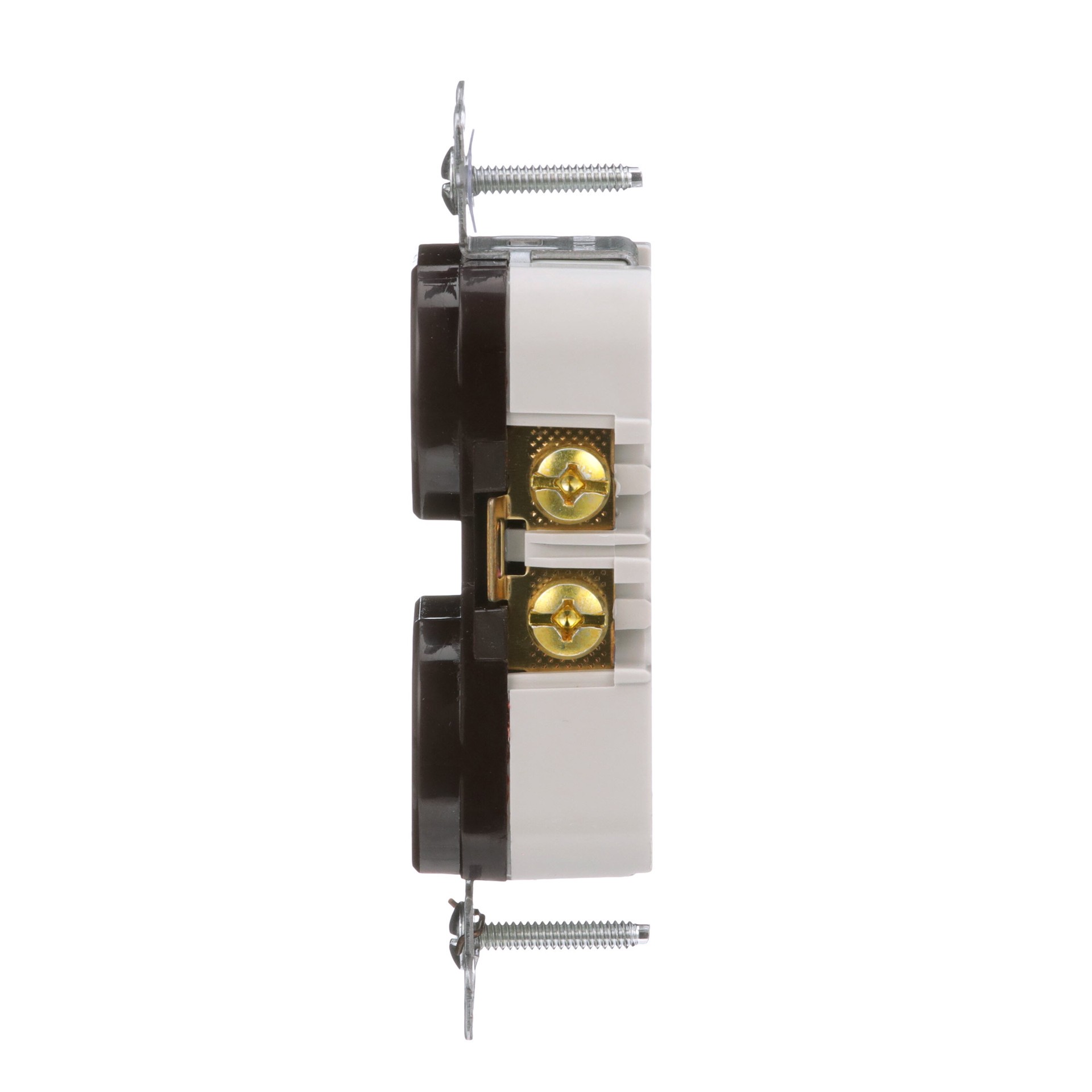 slide 3 of 6, 20 -Amp 125-volt Tamper Resistant Commercial Duplex Outlet , Brown, 1 ct