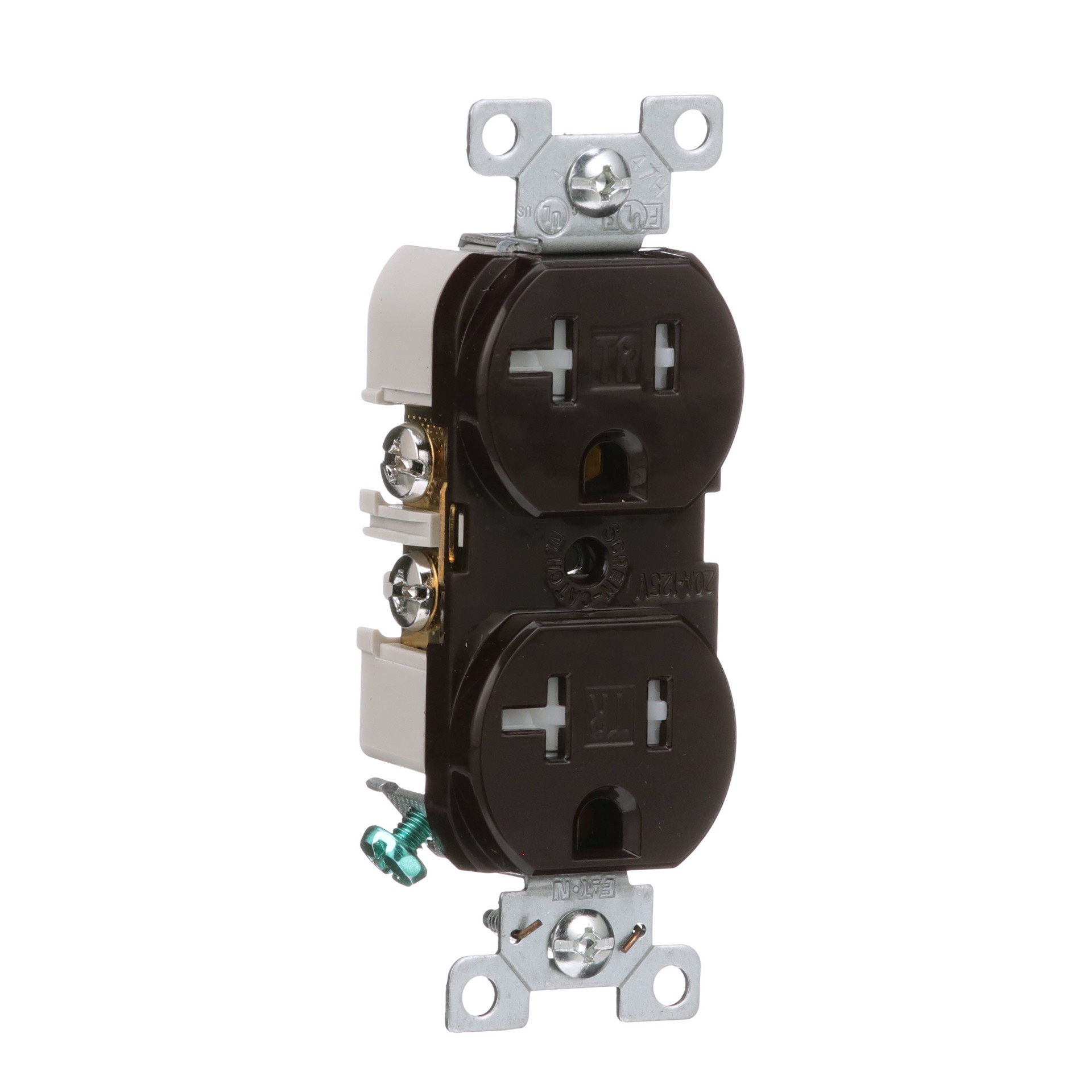 slide 6 of 6, 20 -Amp 125-volt Tamper Resistant Commercial Duplex Outlet , Brown, 1 ct