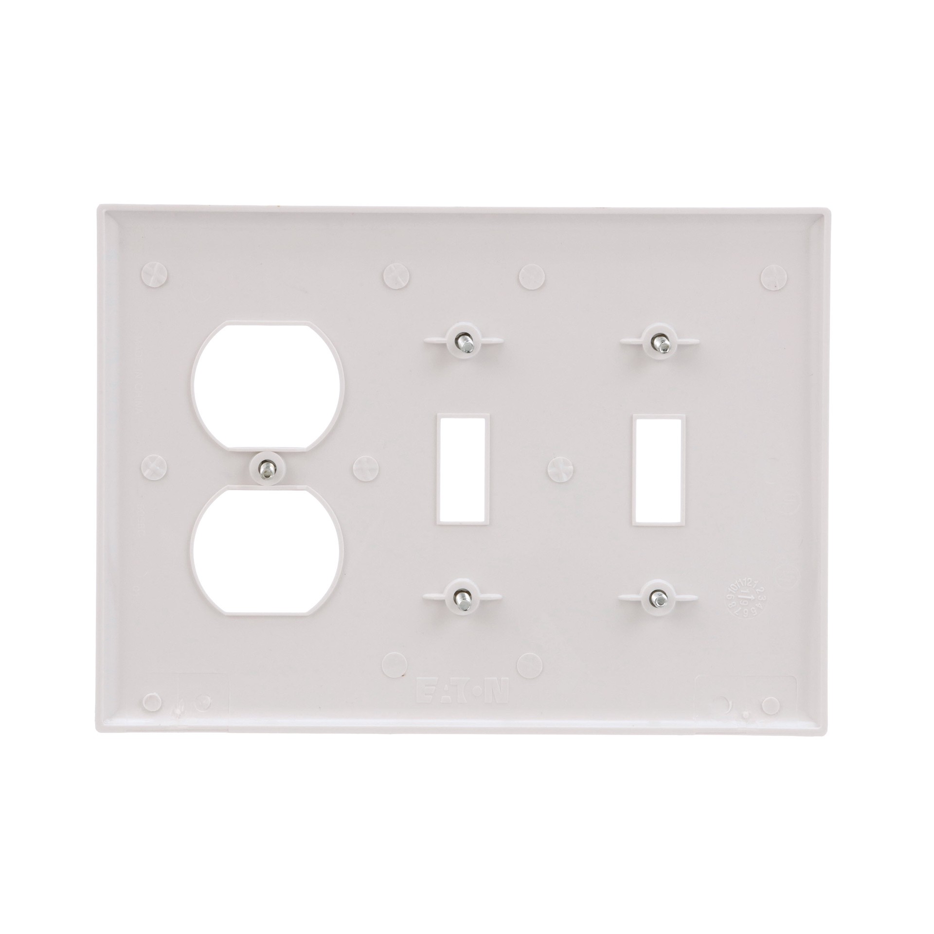 slide 5 of 6, Eaton 3 -Gang Midsize Size White Polycarbonate Indoor Toggle/Duplex Wall Plate, 1 ct