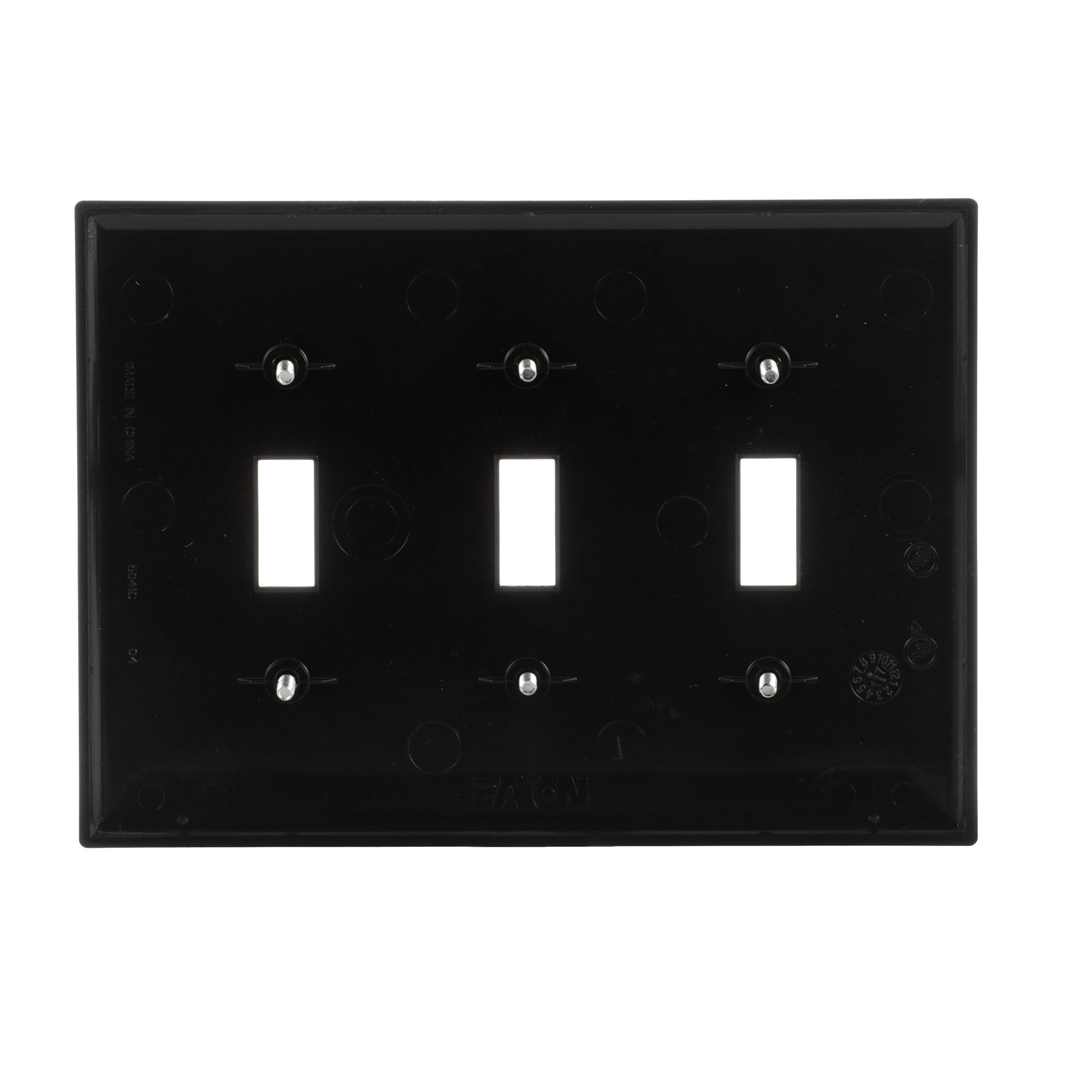 slide 5 of 6, Eaton 3 -Gang Midsize Size Black Polycarbonate Indoor Toggle Wall Plate, 1 ct