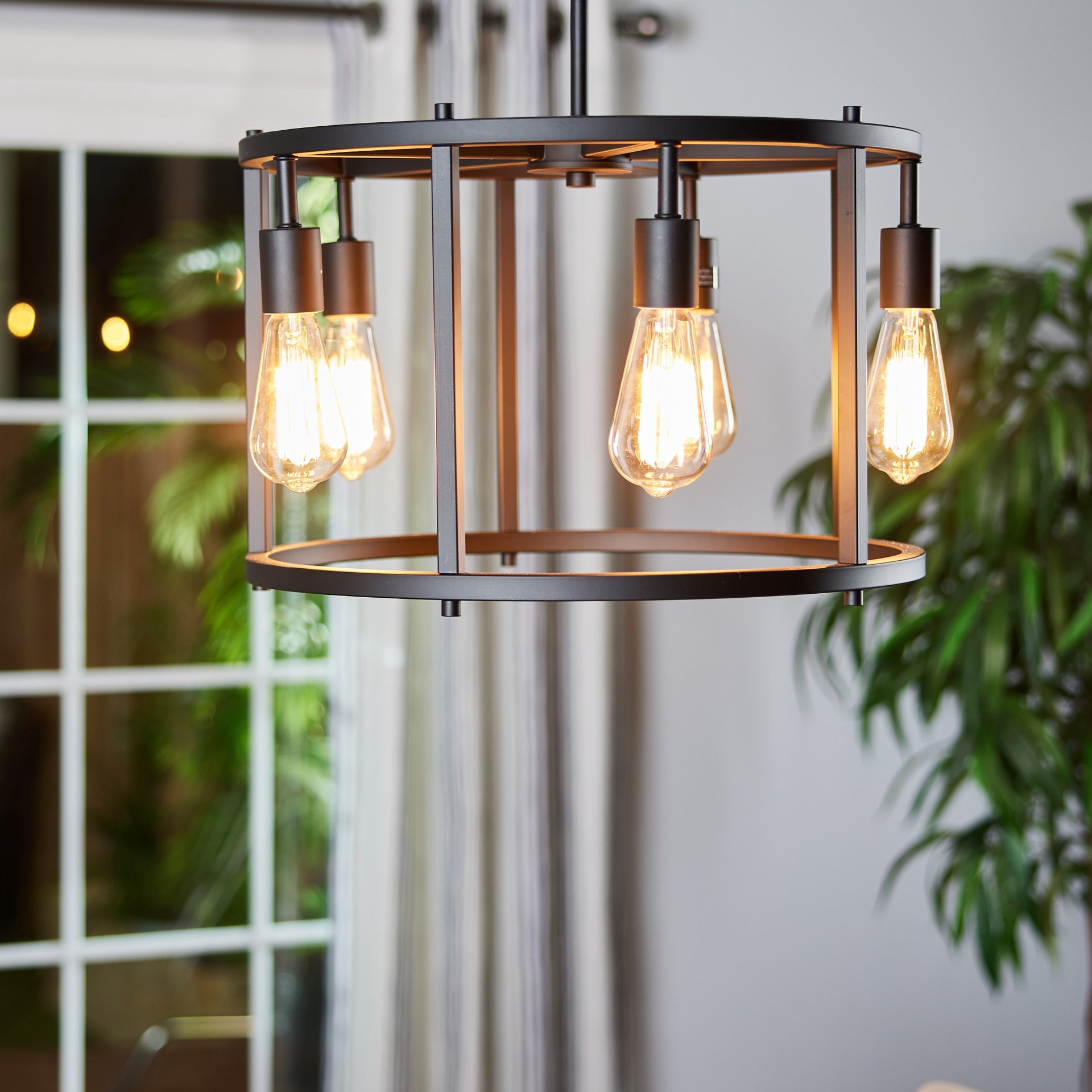 slide 4 of 6, Quoizel Wolfeboro 5 -Light Matte black Industrial Drum Medium Hanging Pendant light, 1 ct