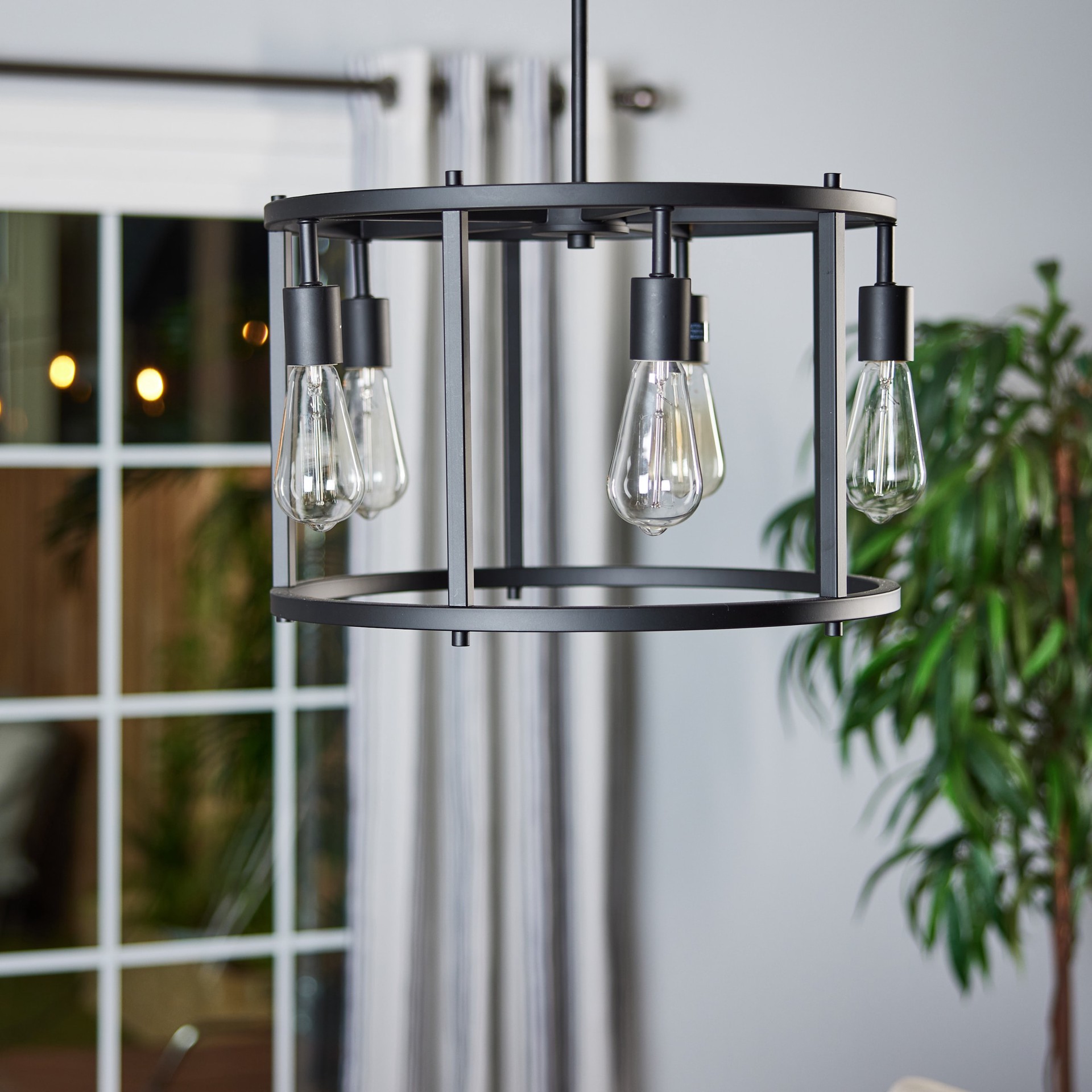 slide 5 of 6, Quoizel Wolfeboro 5 -Light Matte black Industrial Drum Medium Hanging Pendant light, 1 ct