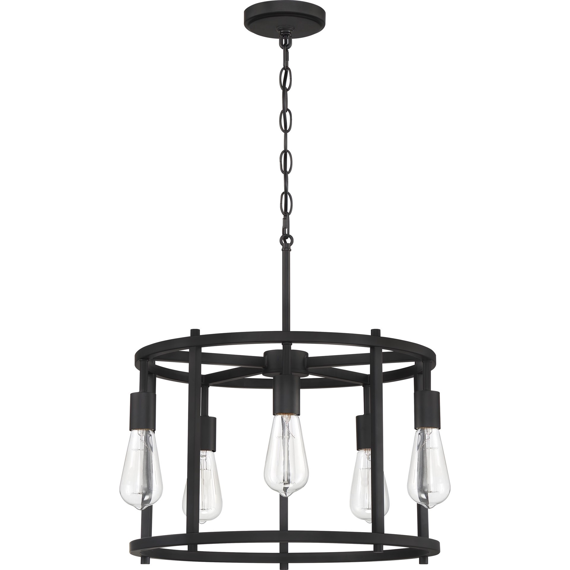 slide 6 of 6, Quoizel Wolfeboro 5 -Light Matte black Industrial Drum Medium Hanging Pendant light, 1 ct