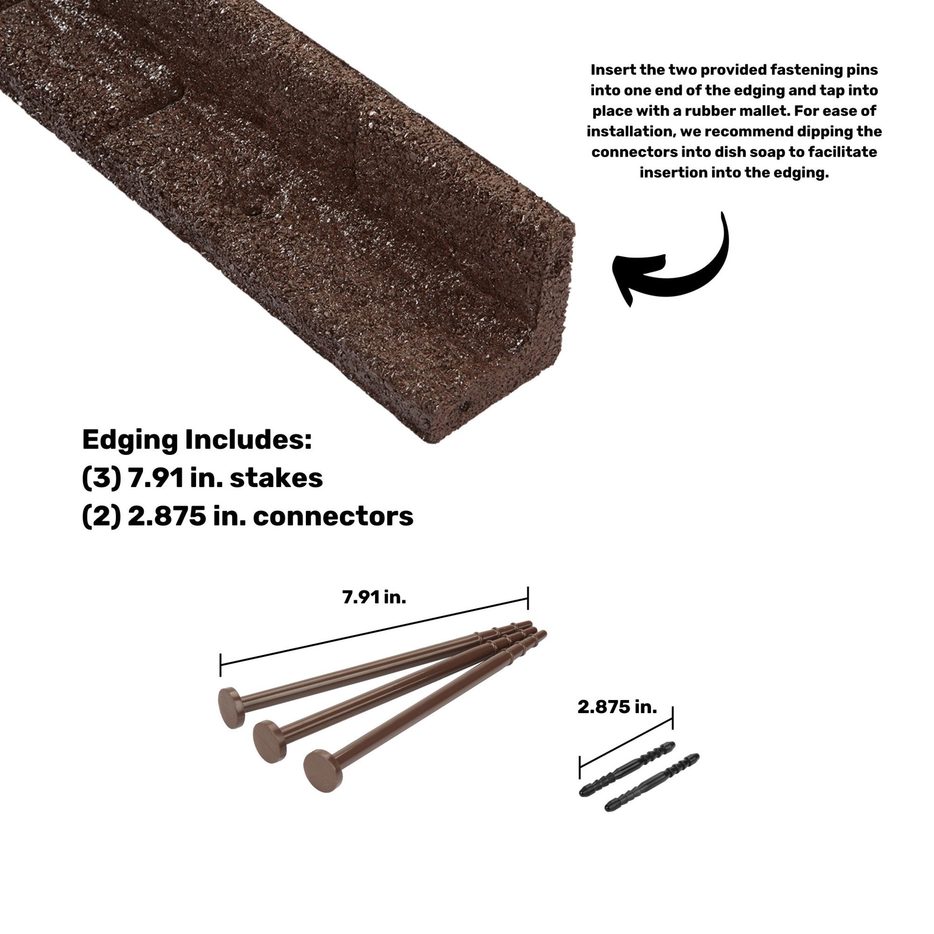 slide 5 of 6, Rubberific 4-ft x 3-in Brown Rubber Landscape edging section with stakes, 1 ct
