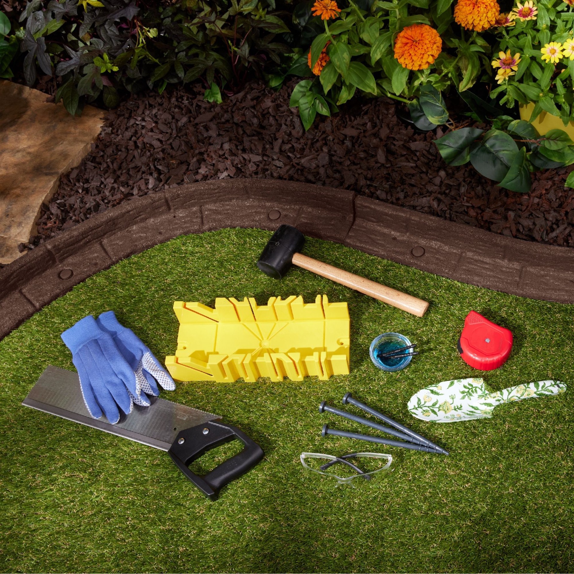 slide 6 of 6, Rubberific 4-ft x 3-in Brown Rubber Landscape edging section with stakes, 1 ct