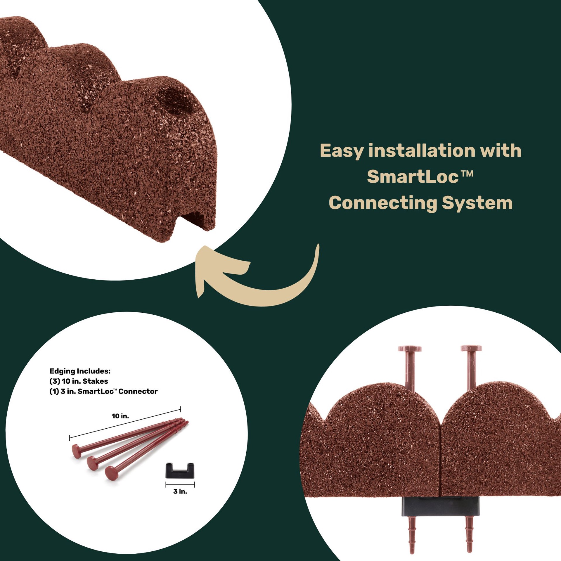 slide 5 of 6, Rubberific 4-ft x 4-in SmartLoc Scallop Red Rubber Landscape edging section with stakes, 1 ct