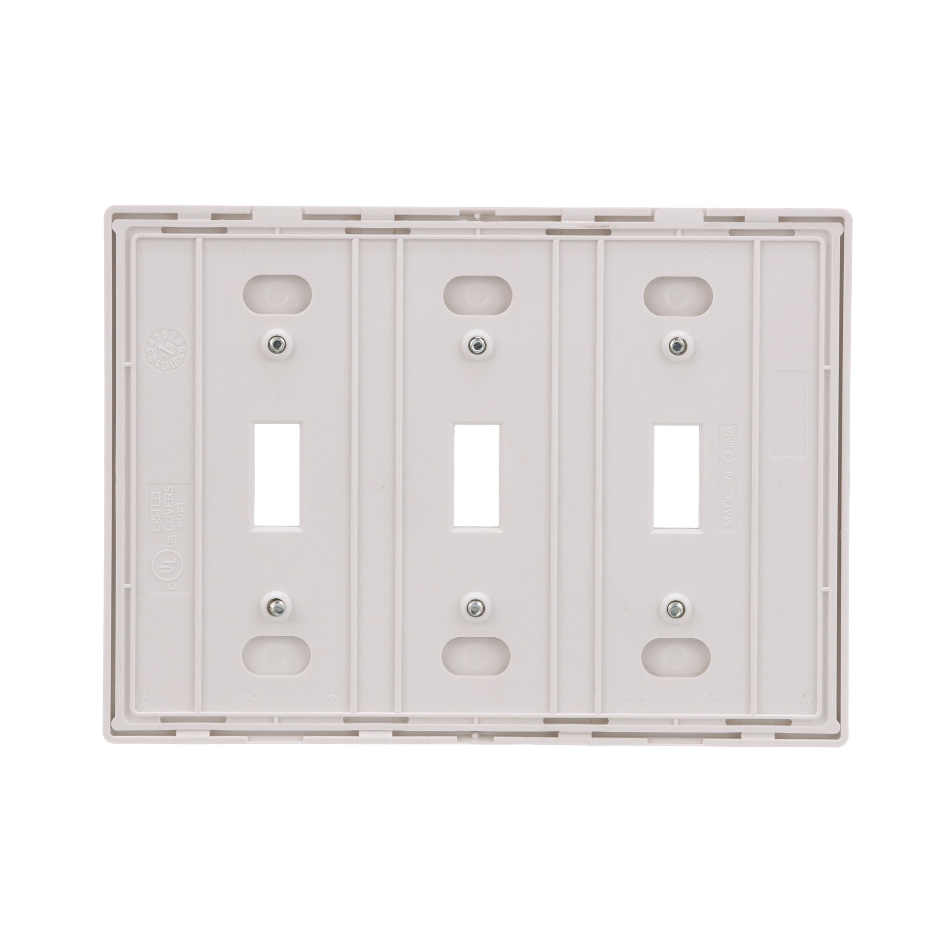 slide 5 of 6, Eaton 3 -Gang Midsize Size White Polycarbonate Indoor Screwless Toggle Wall Plate, 1 ct