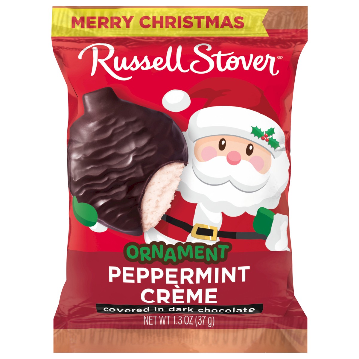 slide 1 of 3, RUSSELL STOVER Christmas Dark Chocolate Peppermint Crème Ornament, 1.3 oz., 1.3 oz