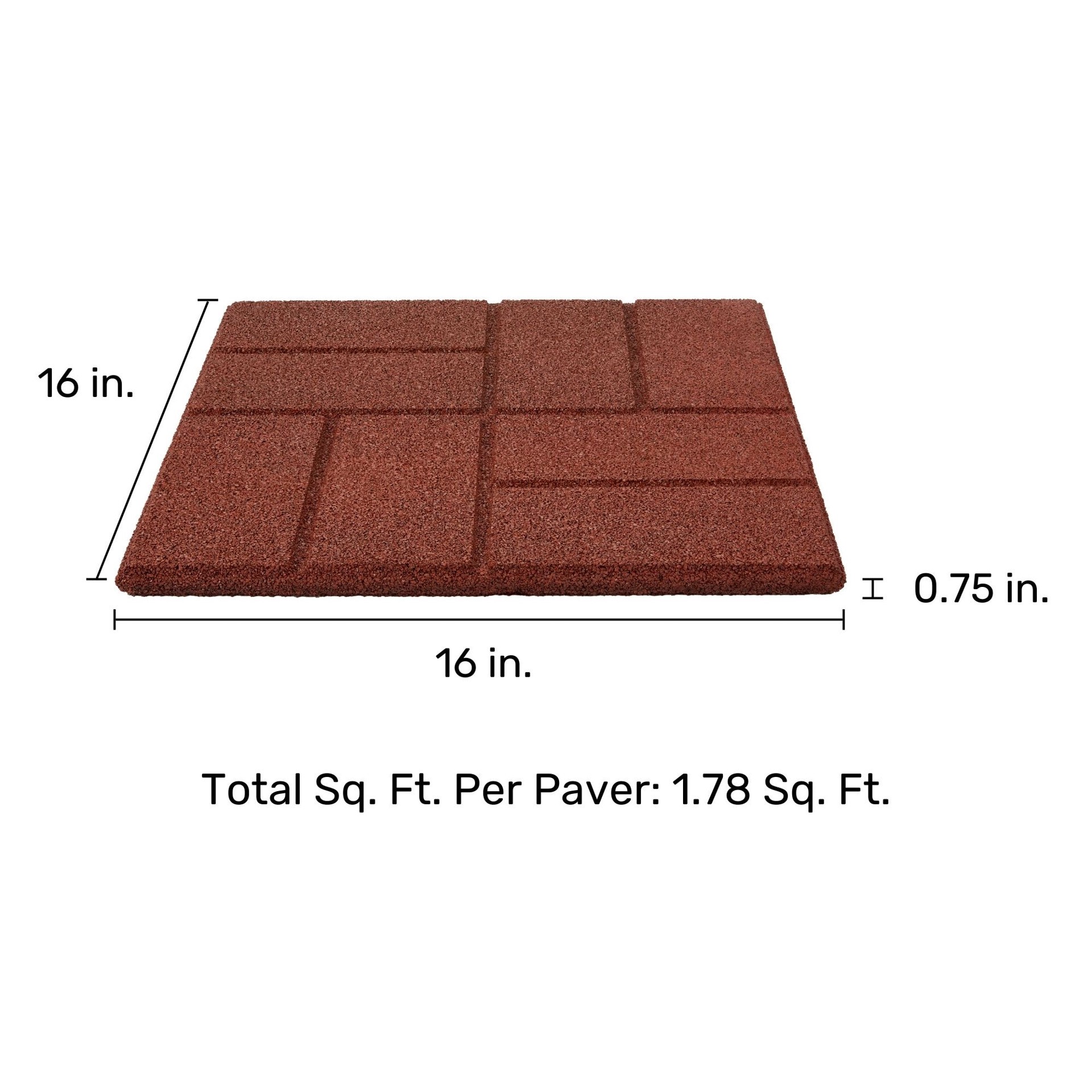 slide 4 of 6, Rubberific 16-in L x 16-in W x 0.75-in H Square Red Rubber Paver, 1 ct