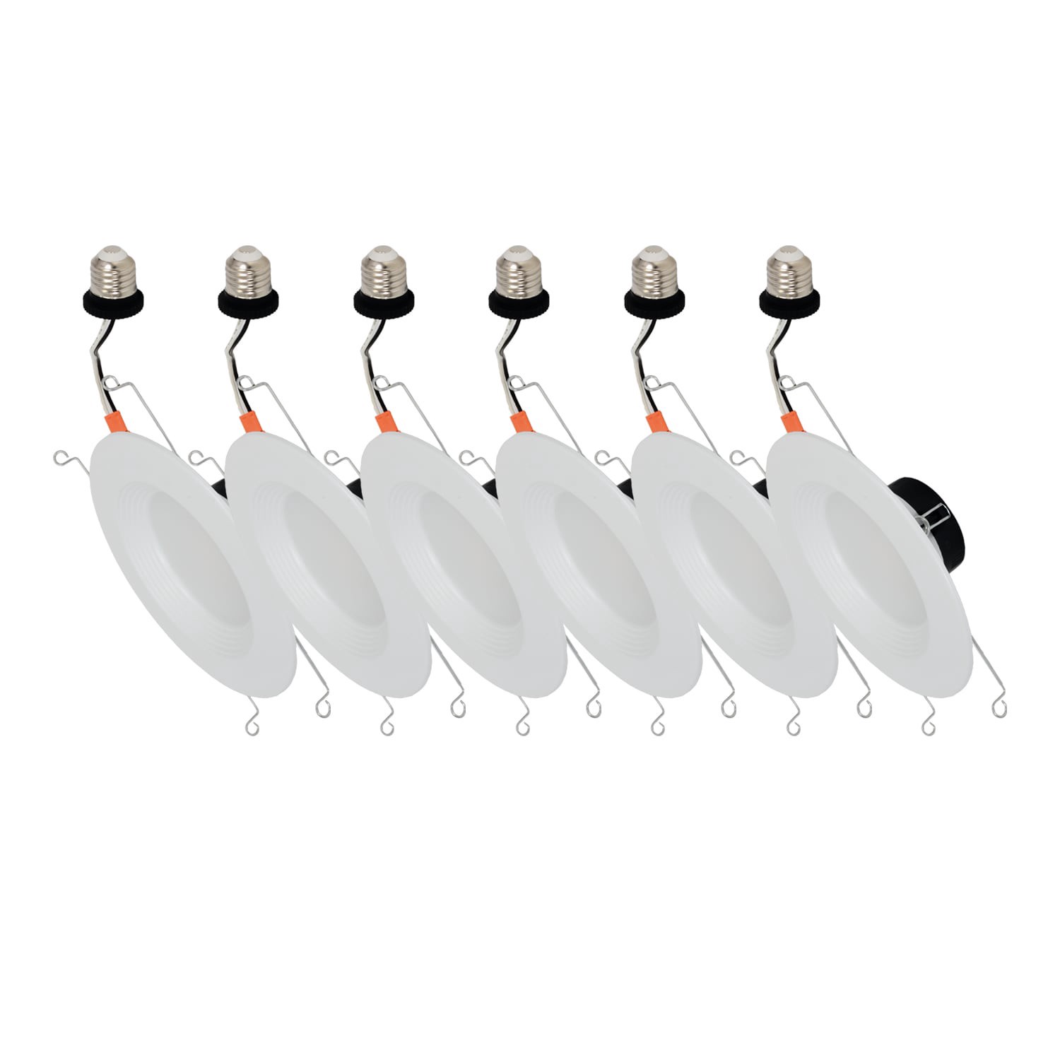 slide 1 of 3, Utilitech White 5-in or 6-in 650 -Lumens Switchable white Round Dimmable LED Wet rated Recessed Downlight 6 -Pack, 1 ct