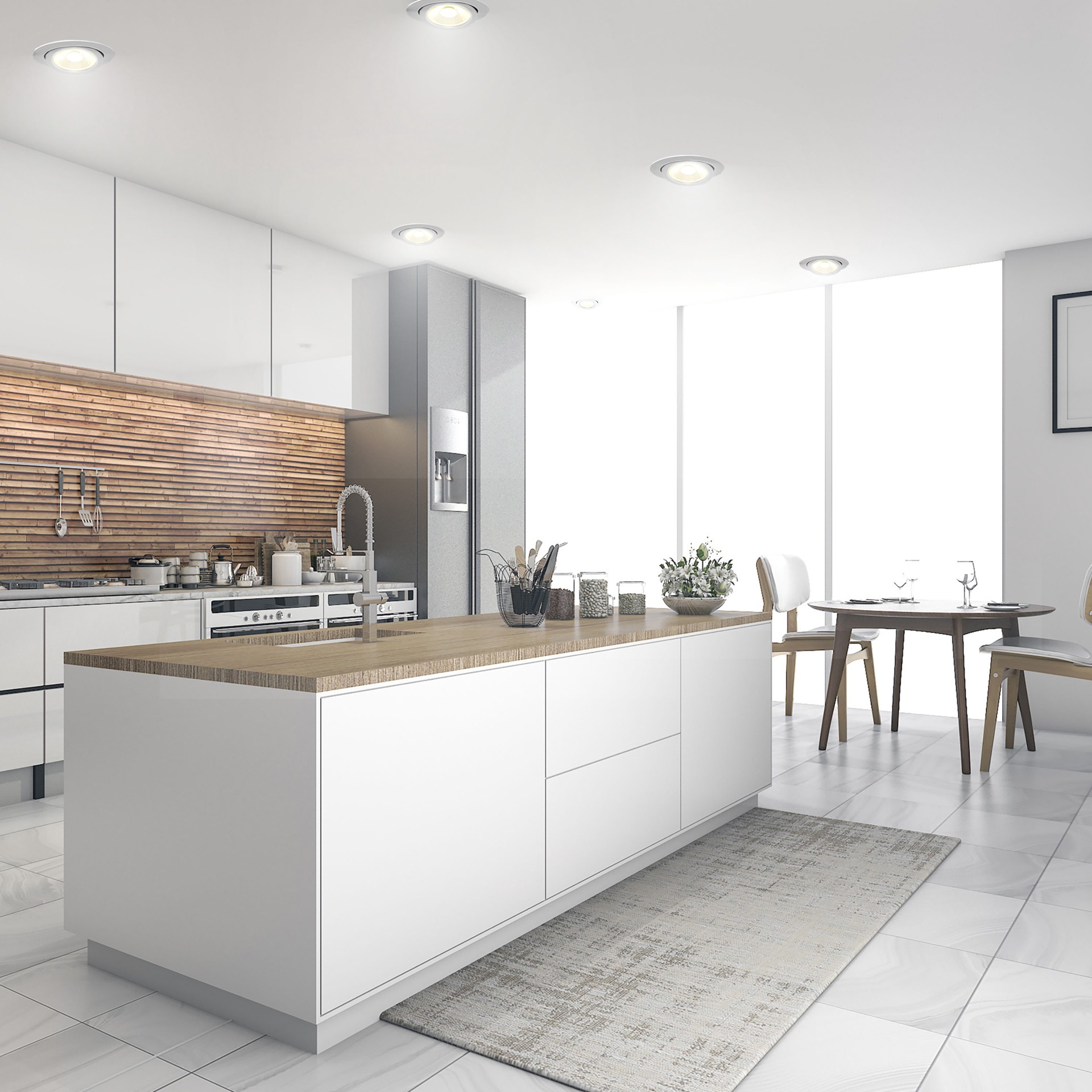 slide 6 of 6, Utilitech High Output Color Choice White 4-in 750 -Lumens Switchable white Round Dimmable LED Canless Damp rated Recessed Downlight, 1 ct